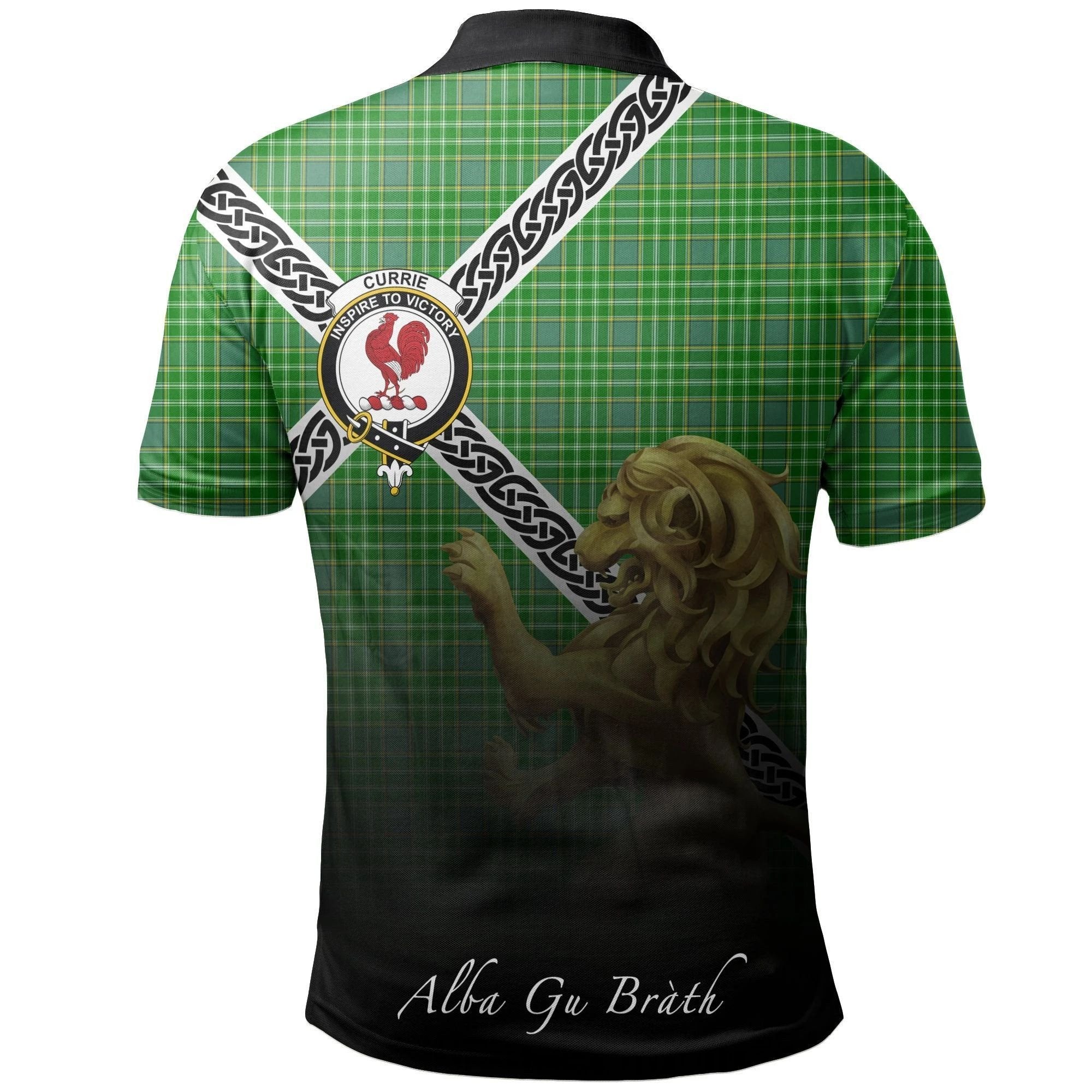 Currie Clan Polo Shirt, Scottish Tartan Currie Clans Polo Shirt Celtic Lion Style