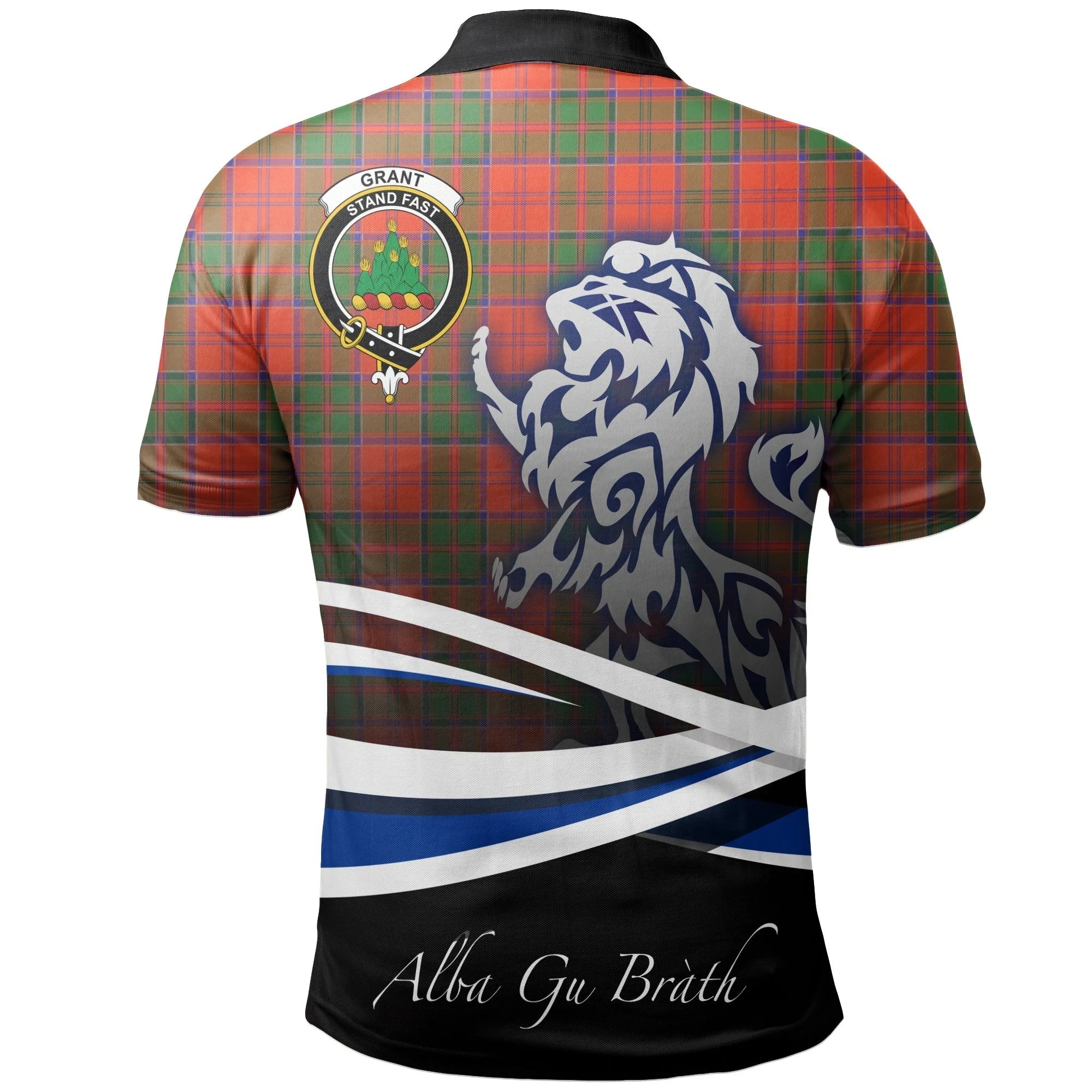 Grant Ancient Clan Polo Shirt, Scottish Tartan Grant Ancient Clans Polo Shirt Crest Lion Style