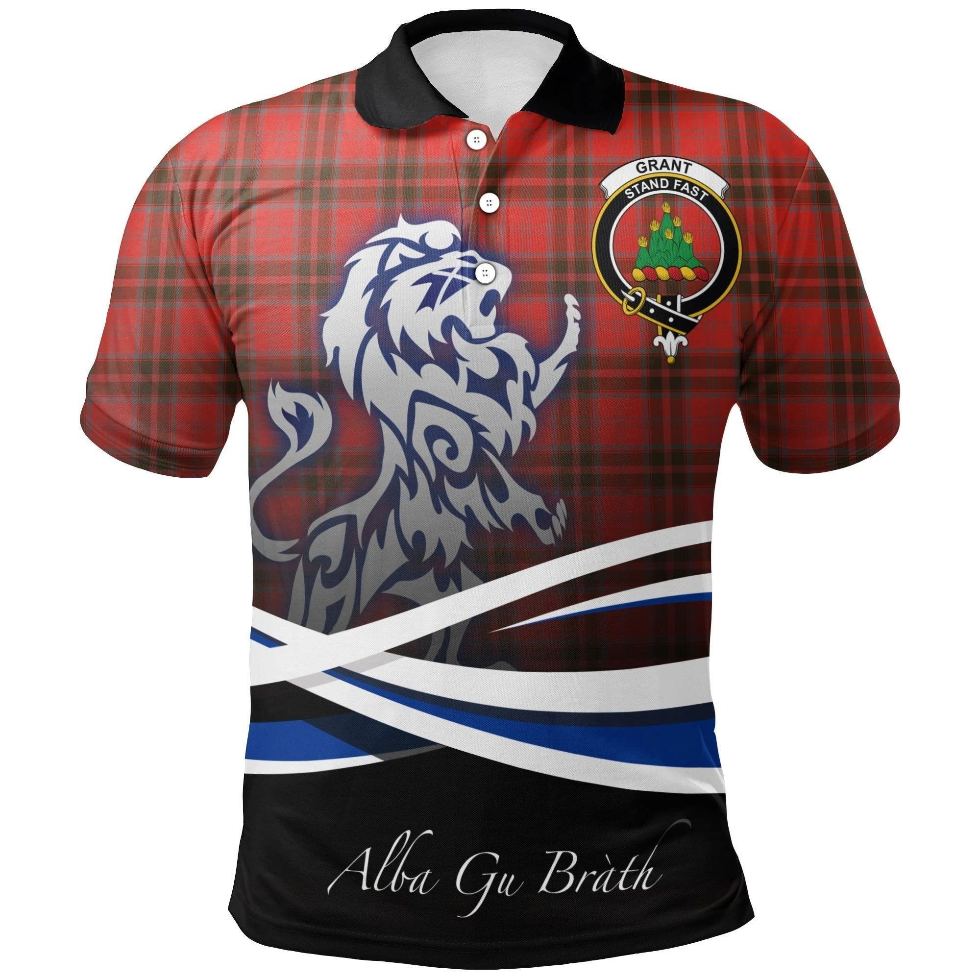Grant Weathered Clan Polo Shirt, Scottish Tartan Grant Weathered Clans Polo Shirt Crest Lion Style