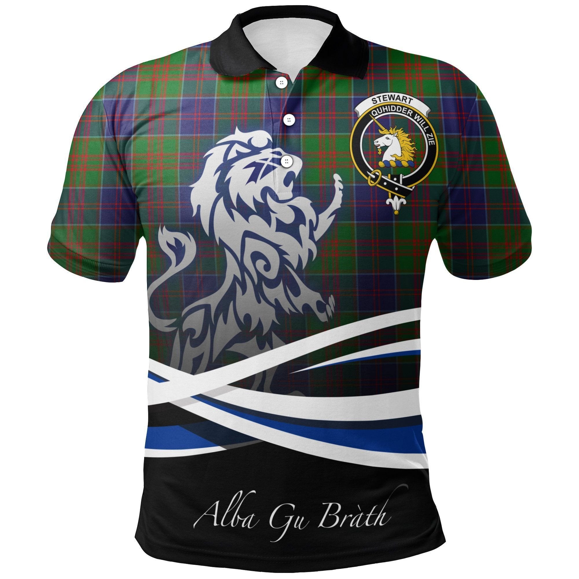 Stewart of Appin Hunting Modern Clan Polo Shirt, Scottish Tartan Stewart of Appin Hunting Modern Clans Polo Shirt Crest Lion Style