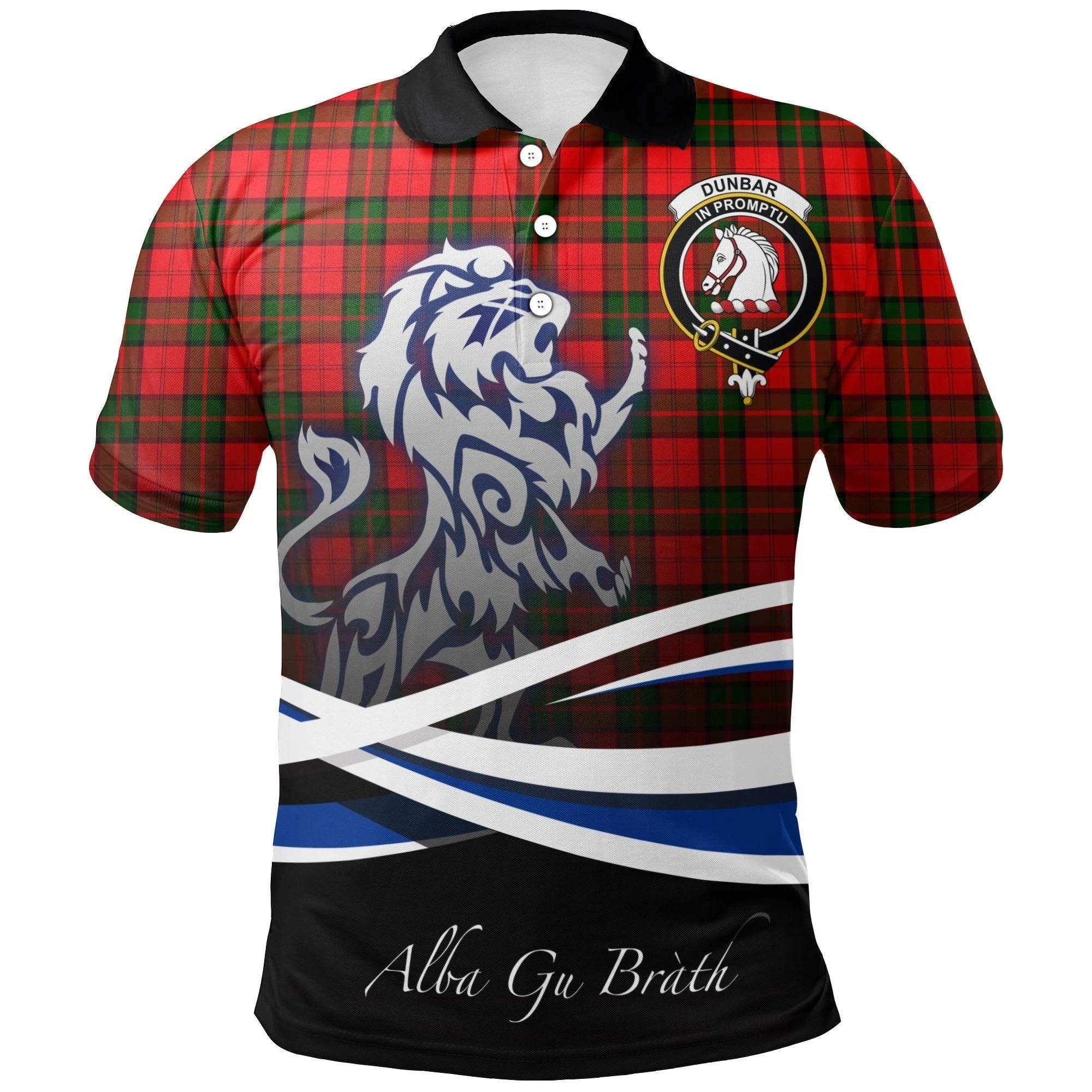 Dunbar Modern Clan Polo Shirt, Scottish Tartan Dunbar Modern Clans Polo Shirt Crest Lion Style
