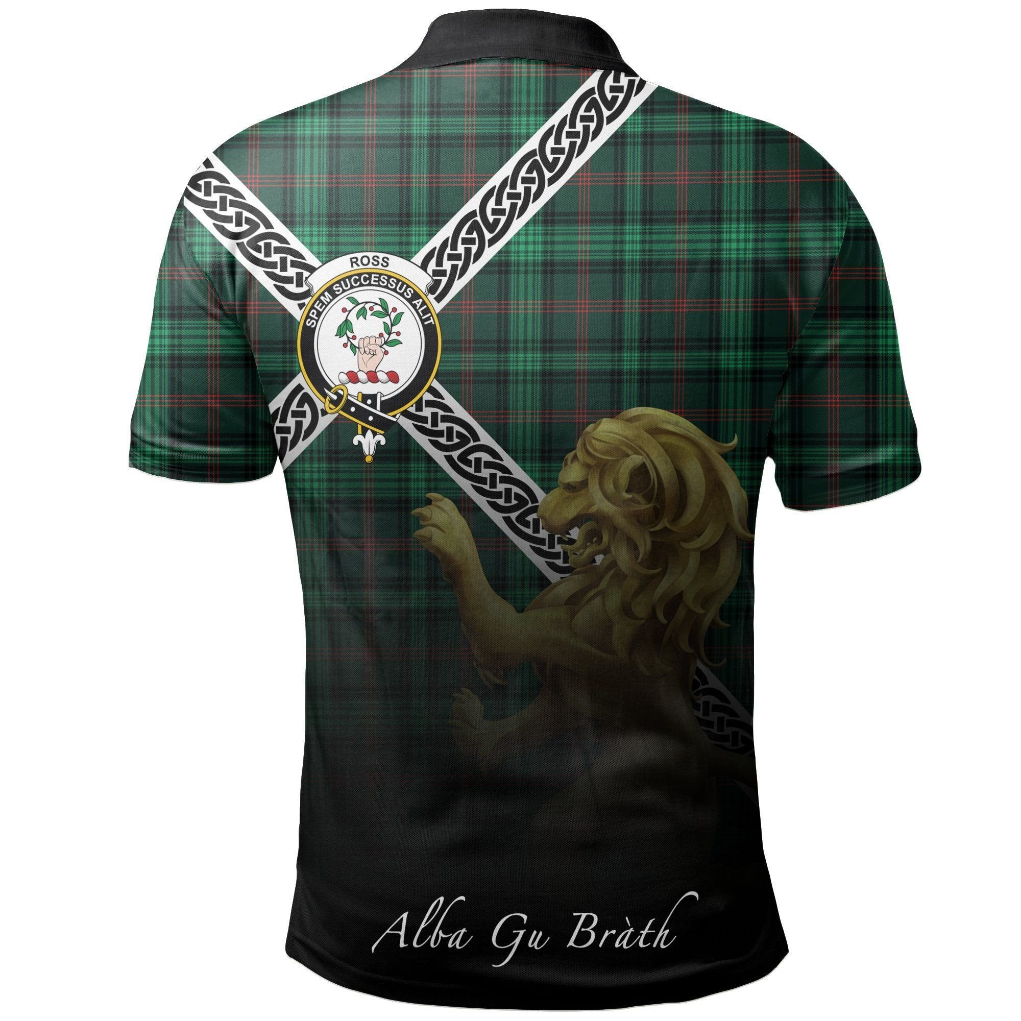 Ross Hunting Modern Clan Polo Shirt, Scottish Tartan Ross Hunting Modern Clans Polo Shirt Celtic Lion Style
