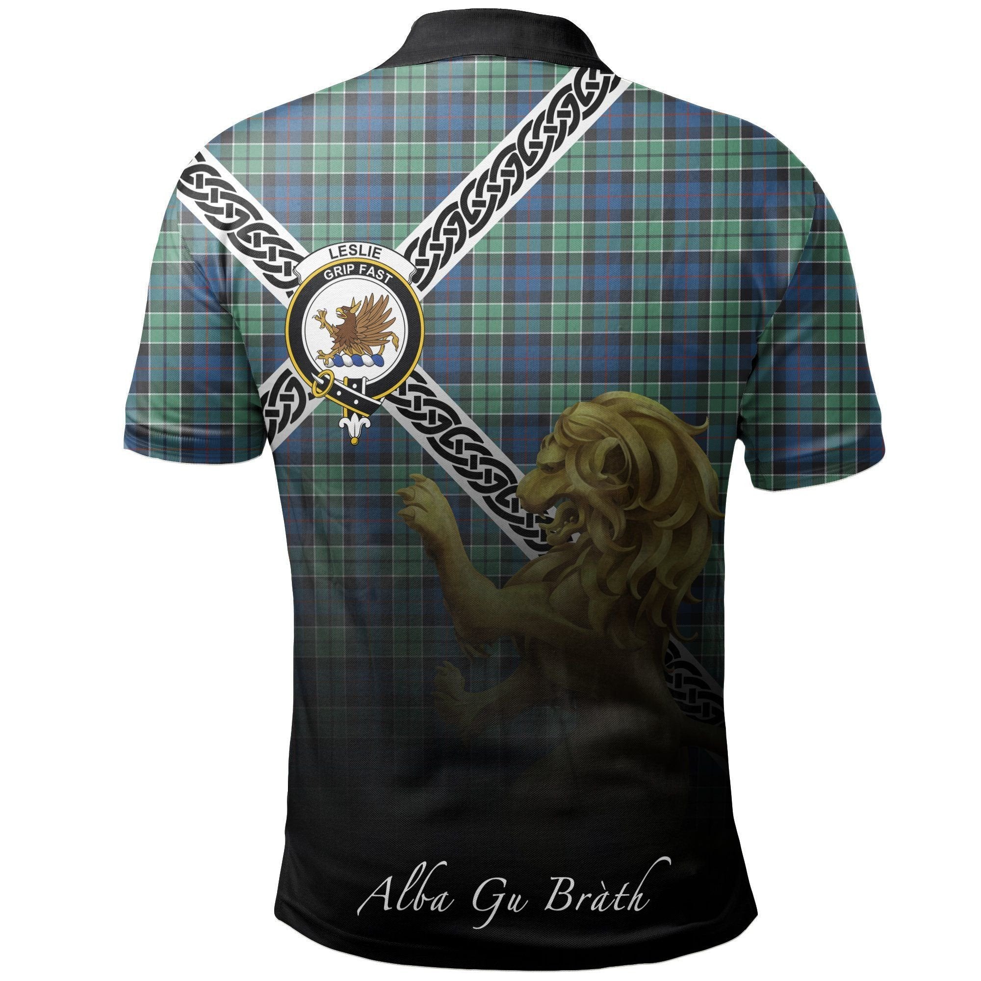 Leslie Hunting Clan Polo Shirt, Scottish Tartan Leslie Hunting Clans Polo Shirt Celtic Lion Style