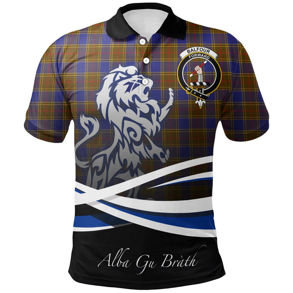 Balfour Modern Clan Polo Shirt, Scottish Tartan Balfour Modern Clans Polo Shirt Crest Lion Style