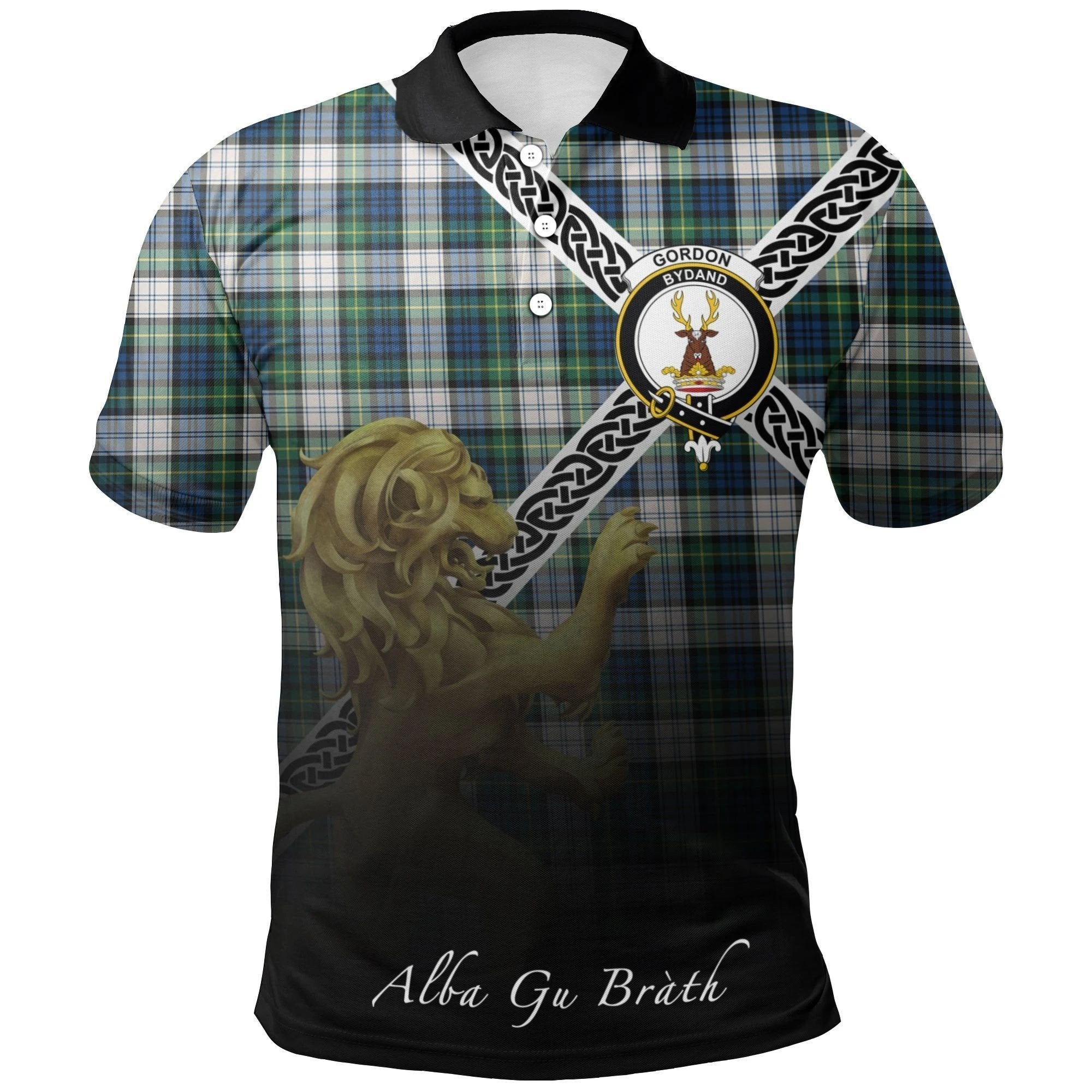 Gordon Dress Ancient Clan Polo Shirt, Scottish Tartan Gordon Dress Ancient Clans Polo Shirt Celtic Lion Style