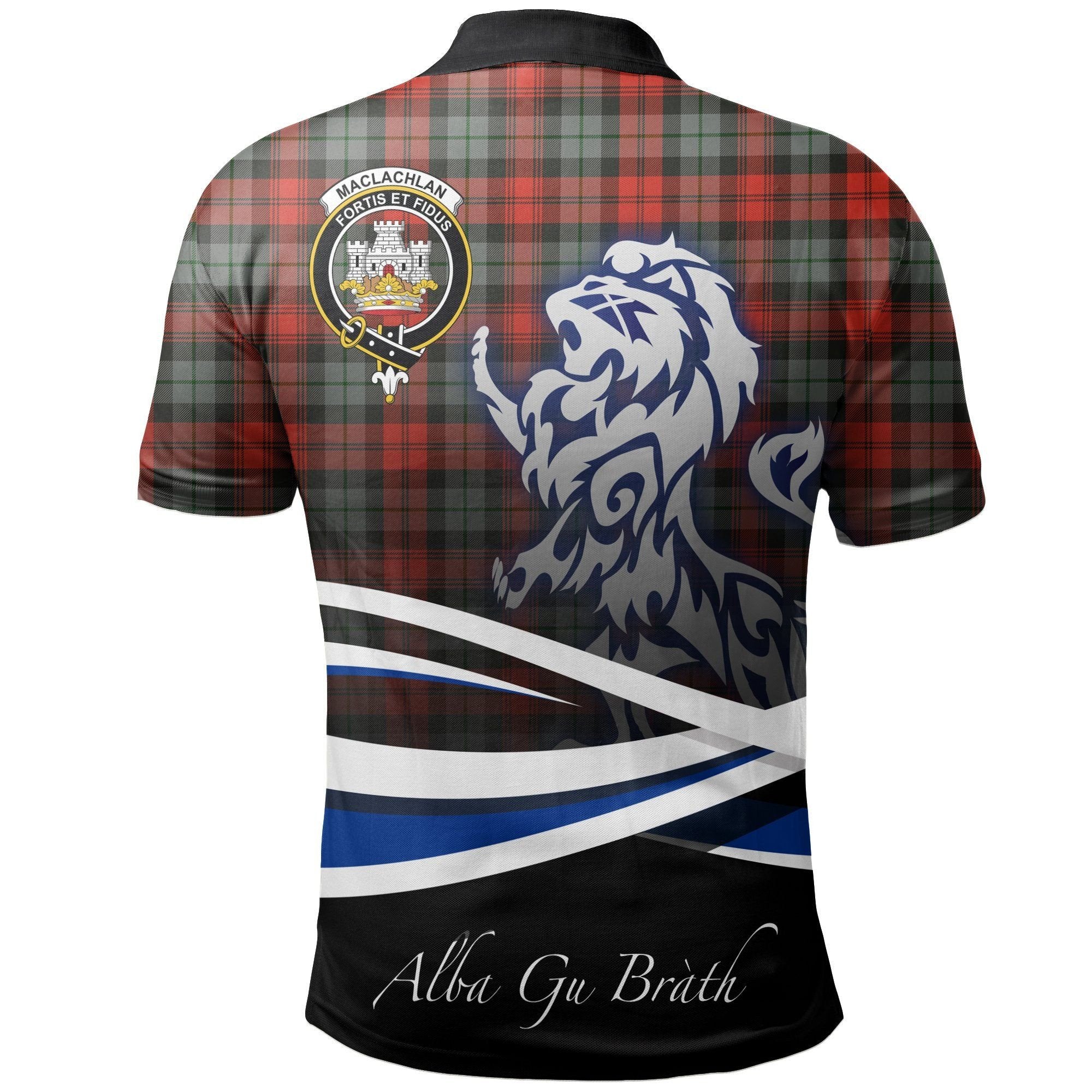 MacLachlan Weathered Clan Polo Shirt, Scottish Tartan MacLachlan Weathered Clans Polo Shirt Crest Lion Style