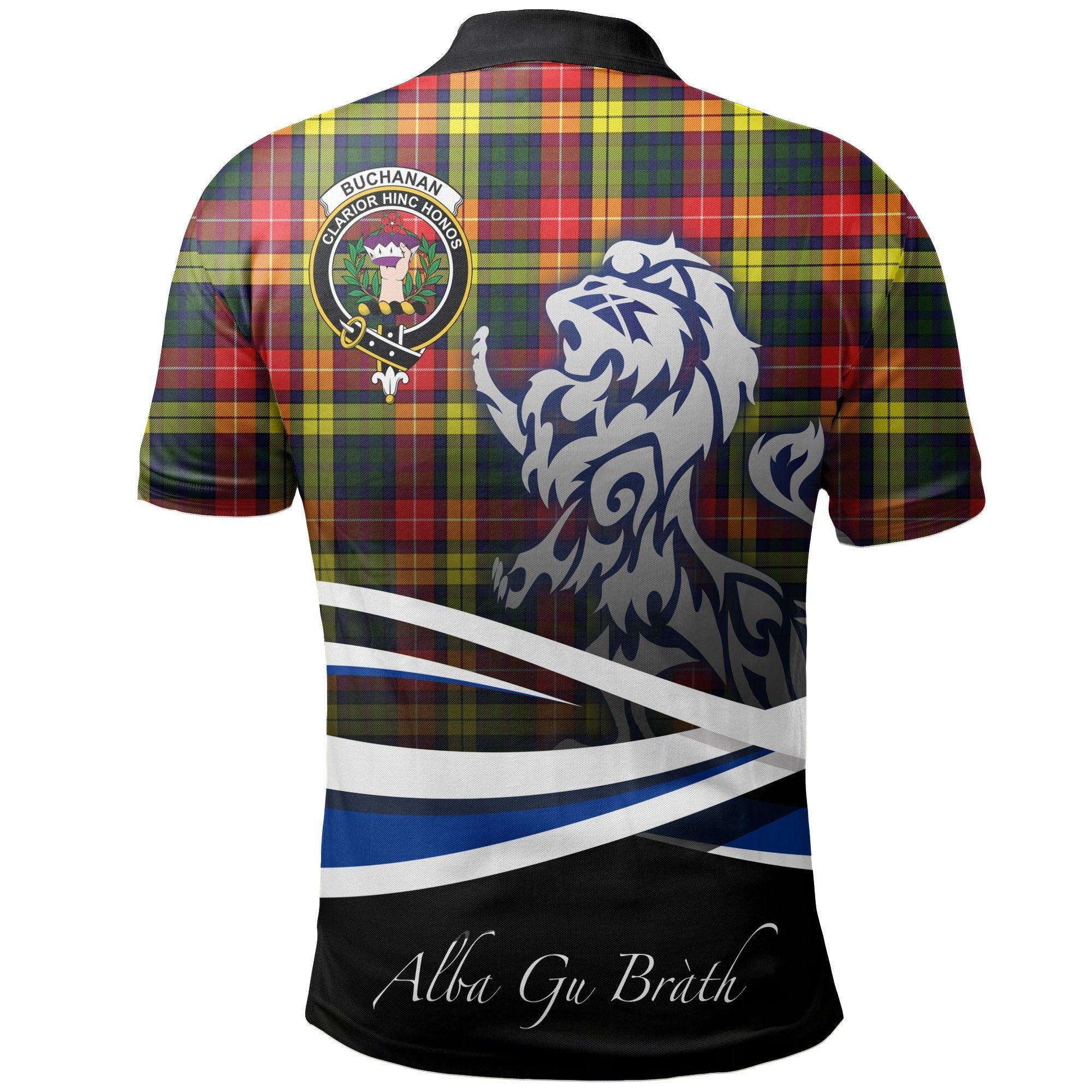 Buchanan Modern Clan Polo Shirt, Scottish Tartan Buchanan Modern Clans Polo Shirt Crest Lion Style