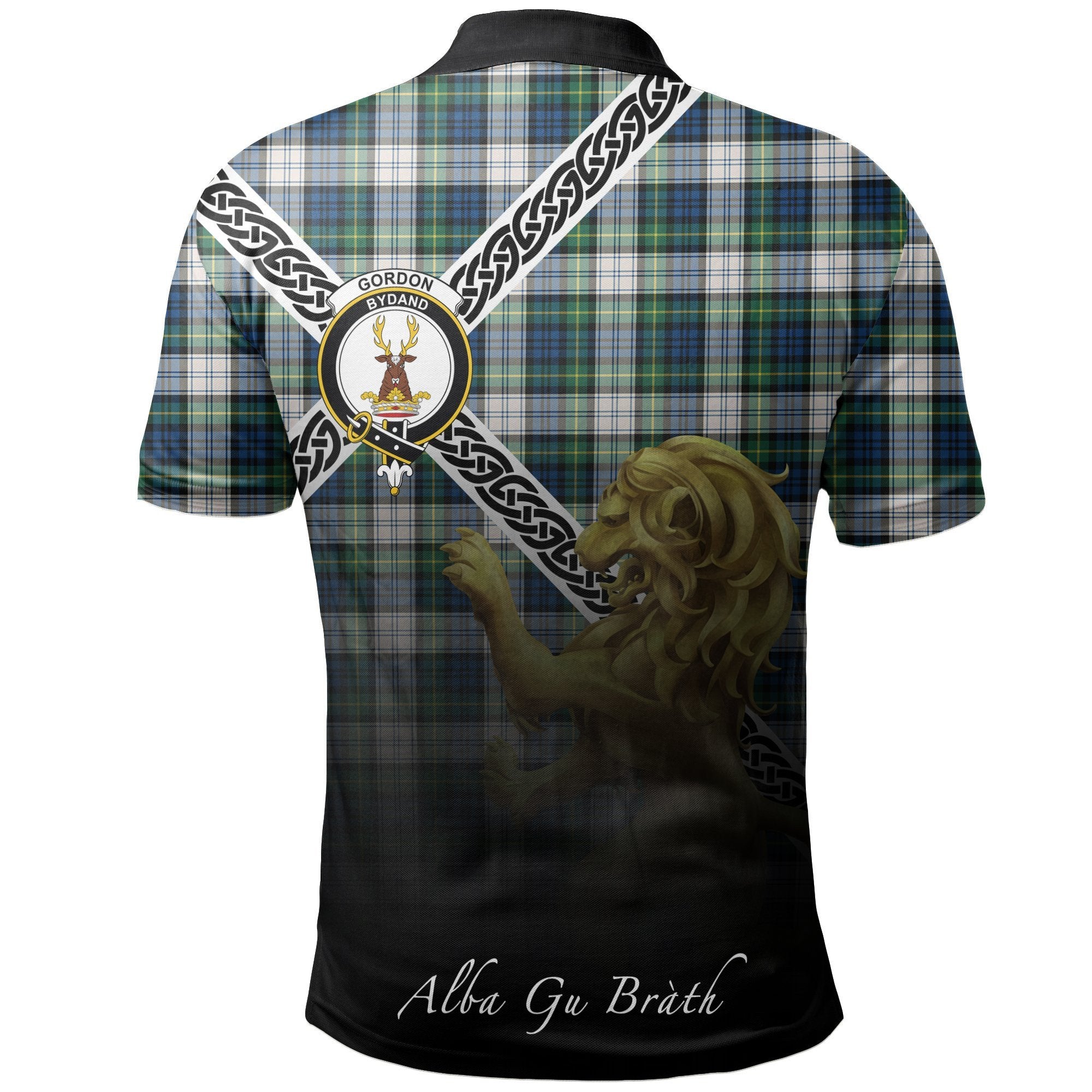 Gordon Dress Ancient Clan Polo Shirt, Scottish Tartan Gordon Dress Ancient Clans Polo Shirt Celtic Lion Style