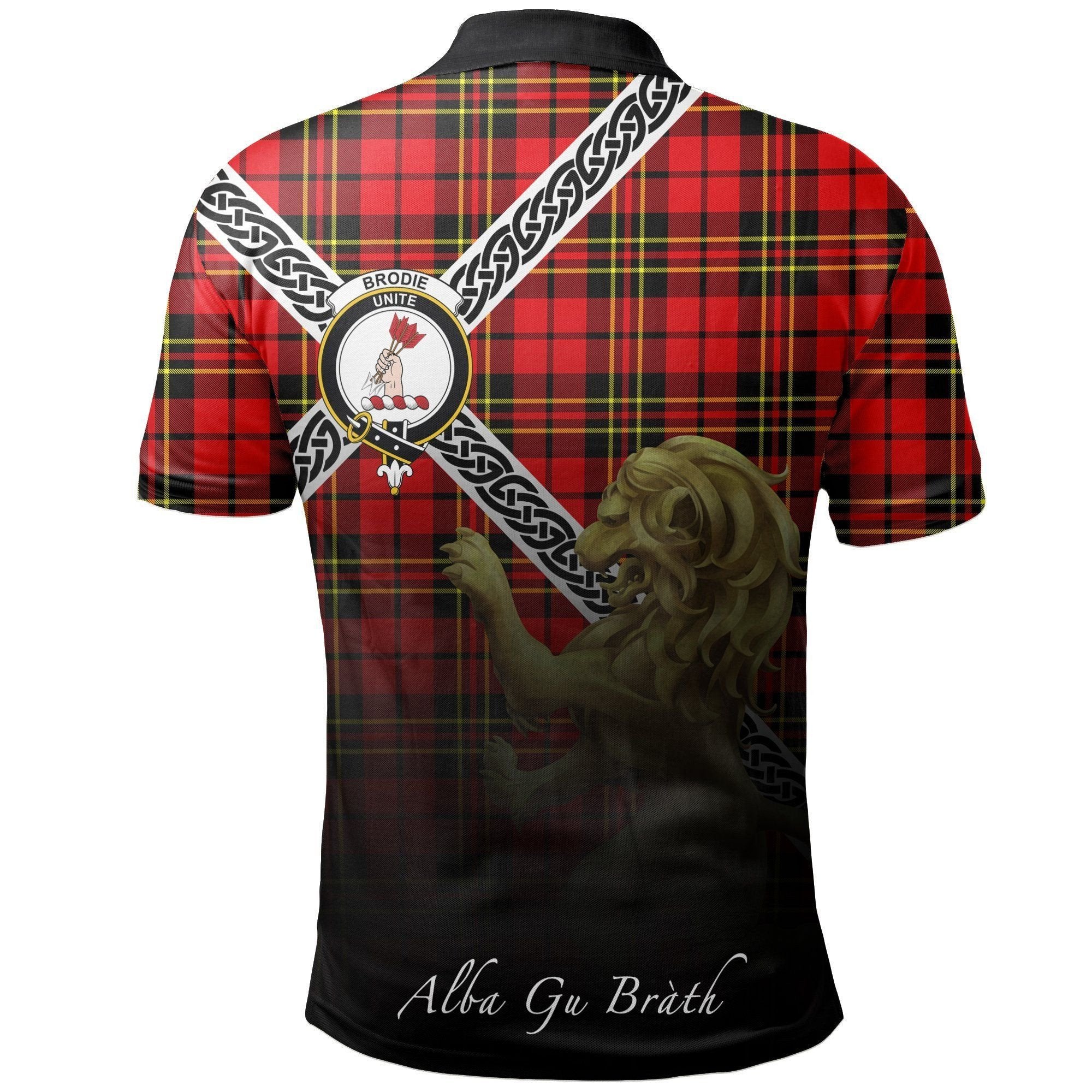 Brodie Modern Clan Polo Shirt, Scottish Tartan Brodie Modern Clans Polo Shirt Celtic Lion Style