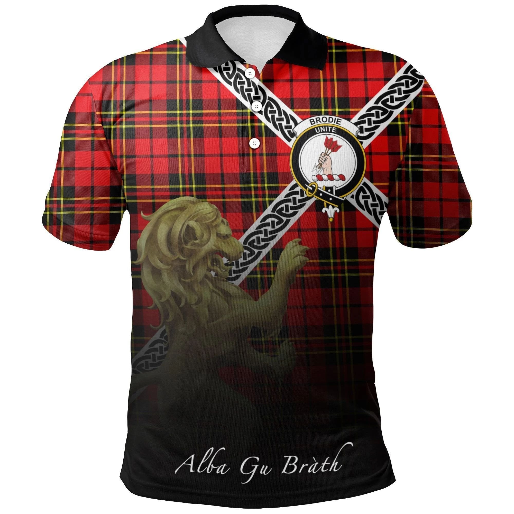 Brodie Modern Clan Polo Shirt, Scottish Tartan Brodie Modern Clans Polo Shirt Celtic Lion Style