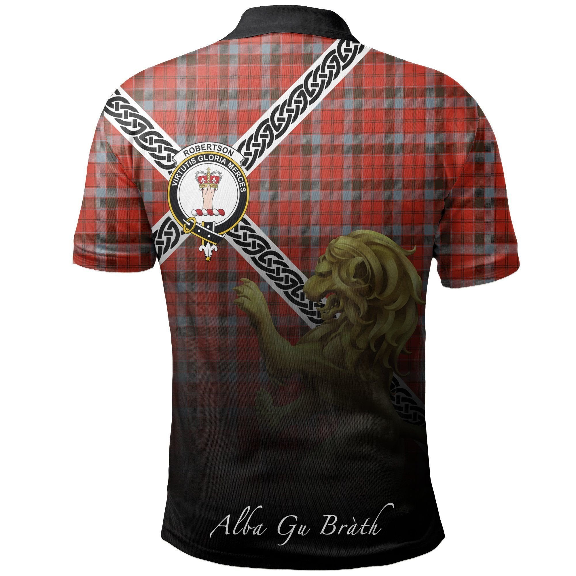 Robertson Weathered Clan Polo Shirt, Scottish Tartan Robertson Weathered Clans Polo Shirt Celtic Lion Style