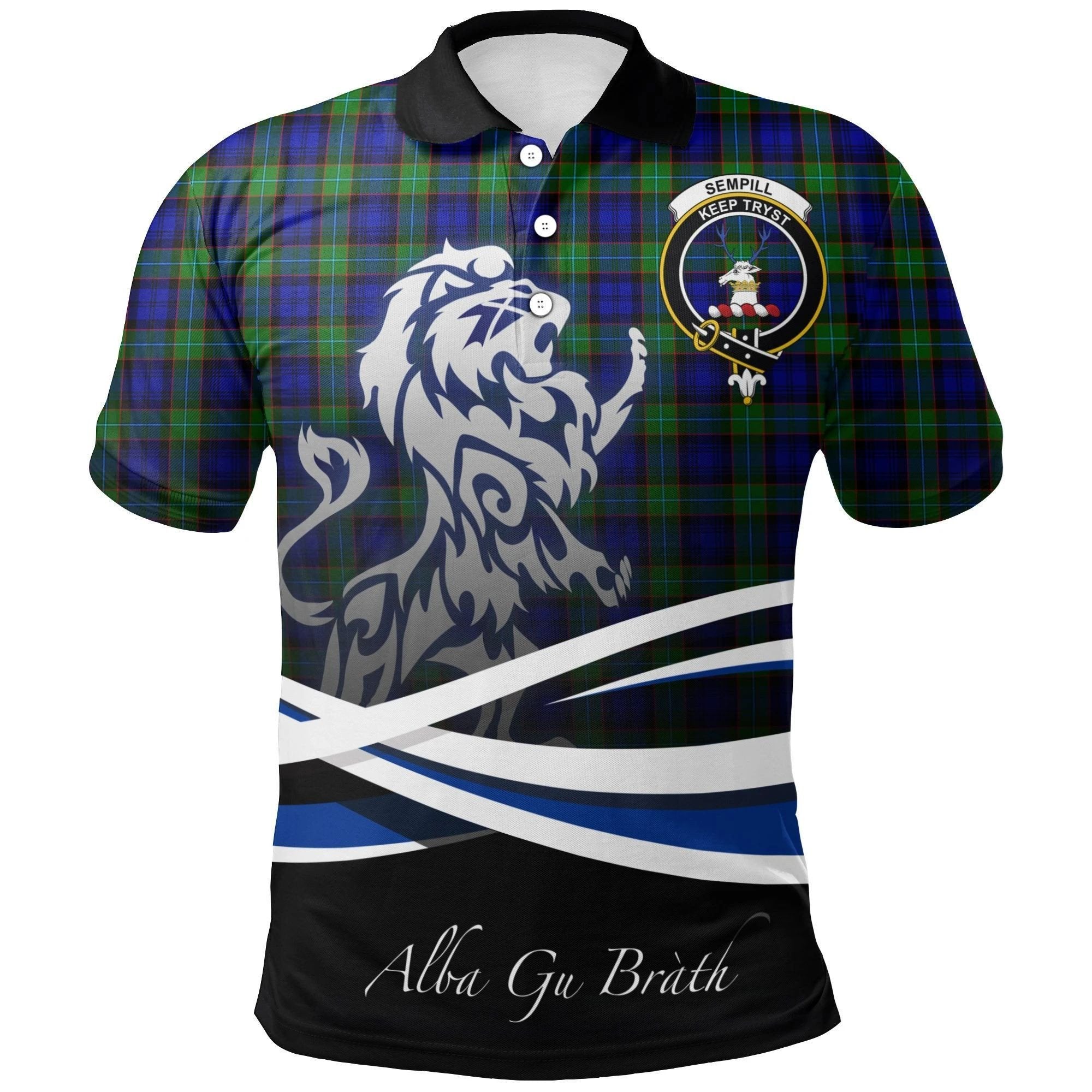 Sempill Modern Clan Polo Shirt, Scottish Tartan Sempill Modern Clans Polo Shirt Crest Lion Style