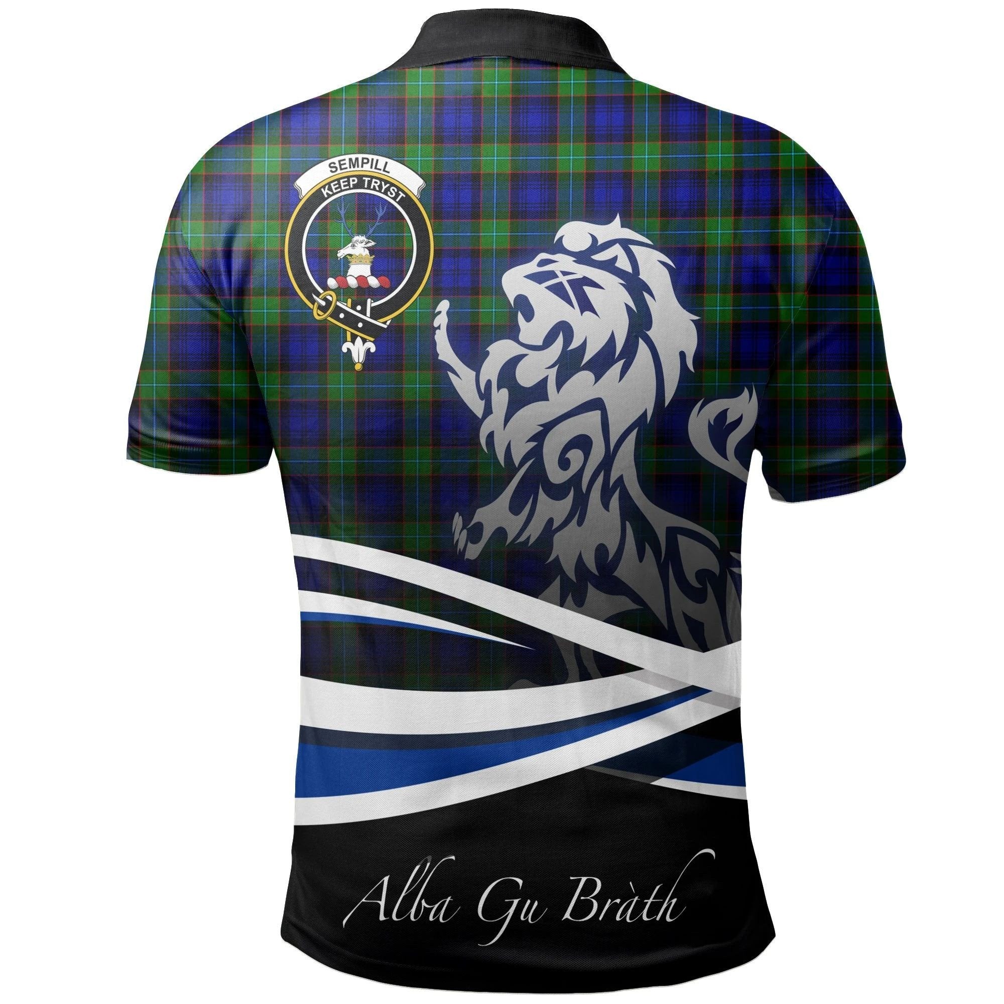 Sempill Modern Clan Polo Shirt, Scottish Tartan Sempill Modern Clans Polo Shirt Crest Lion Style