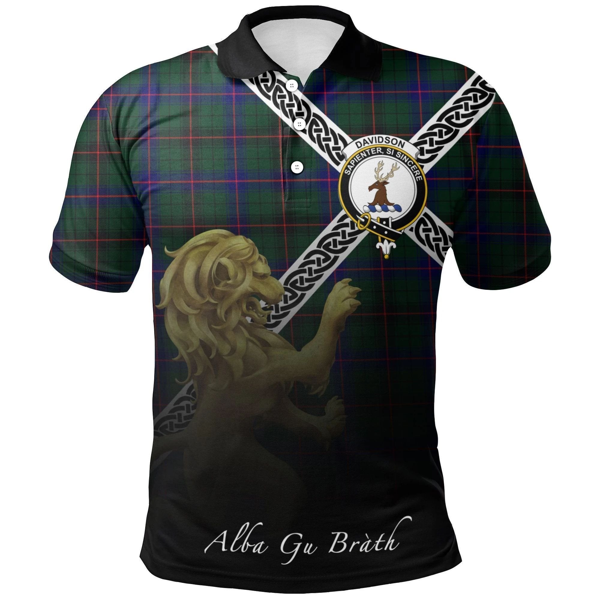 Davidson Modern Clan Polo Shirt, Scottish Tartan Davidson Modern Clans Polo Shirt Celtic Lion Style