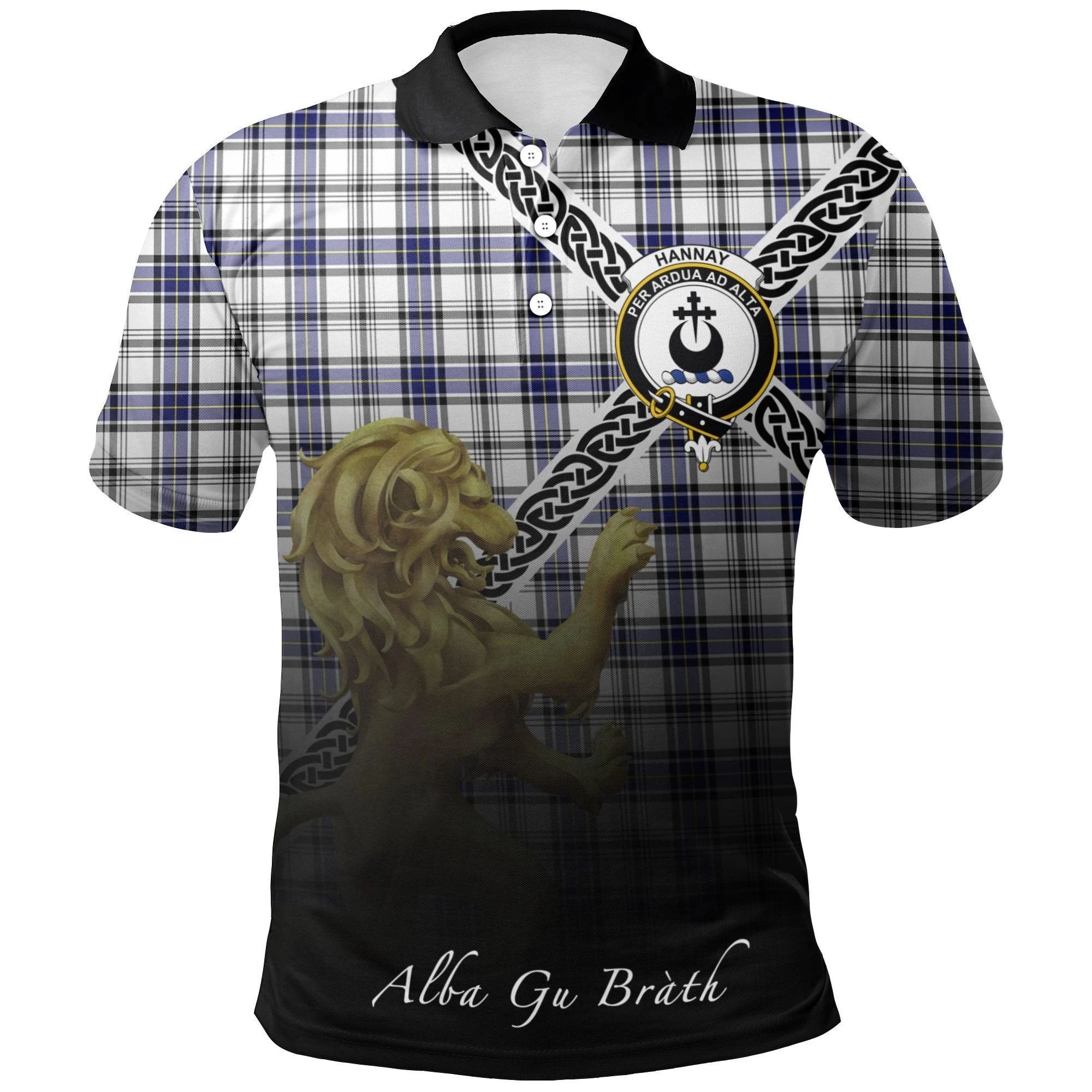 Hannay Modern Clan Polo Shirt, Scottish Tartan Hannay Modern Clans Polo Shirt Celtic Lion Style