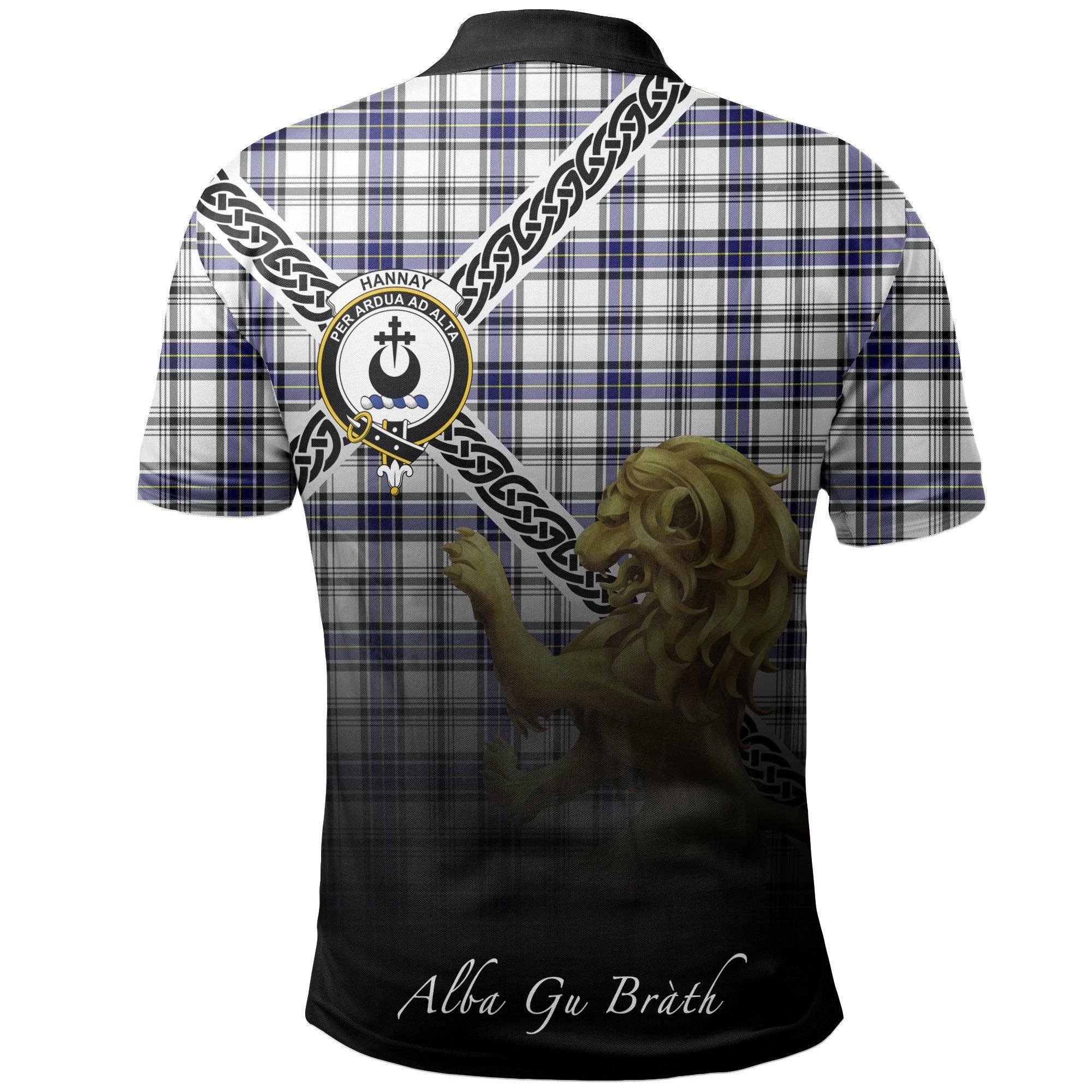 Hannay Modern Clan Polo Shirt, Scottish Tartan Hannay Modern Clans Polo Shirt Celtic Lion Style