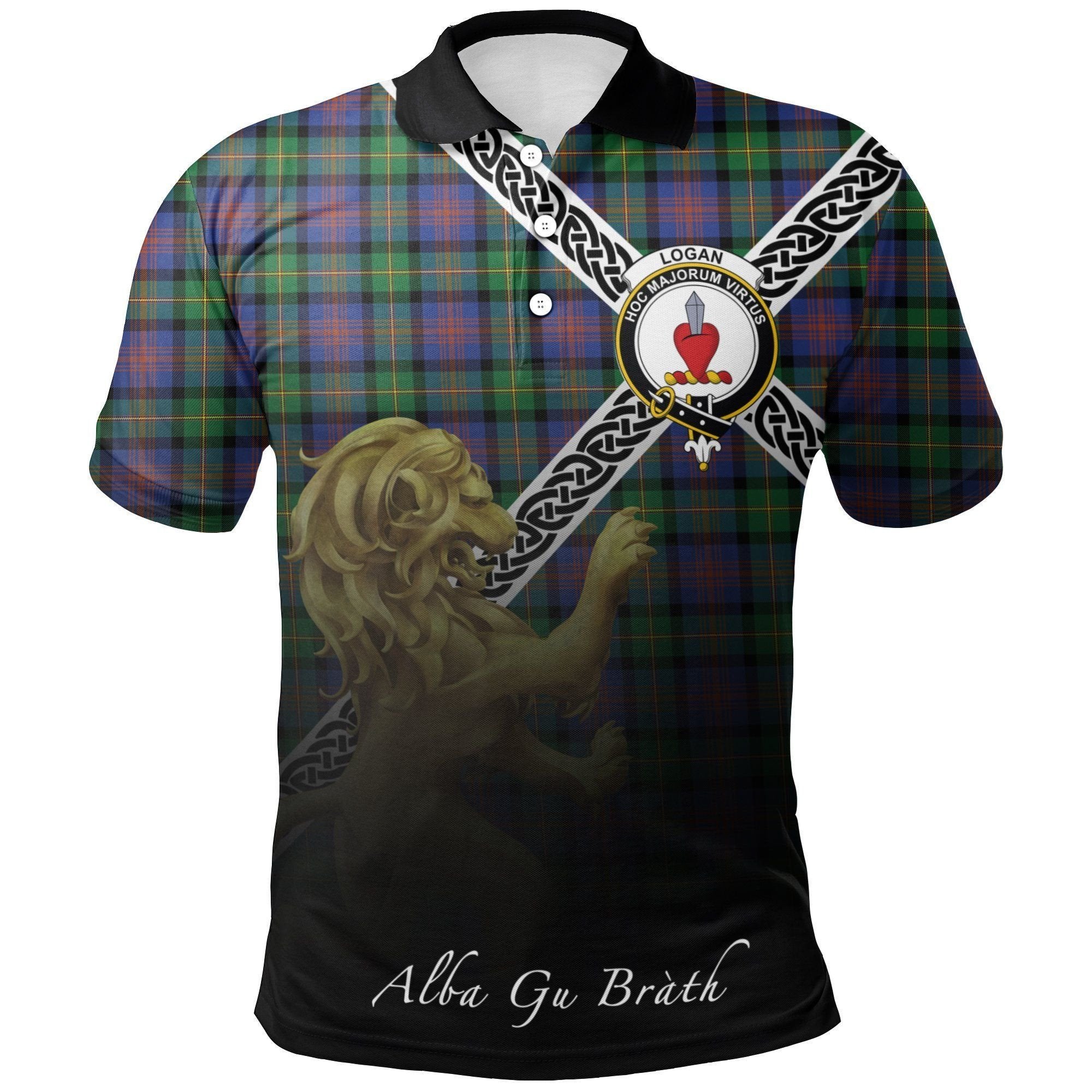 Logan Ancient Clan Polo Shirt, Scottish Tartan Logan Ancient Clans Polo Shirt Celtic Lion Style