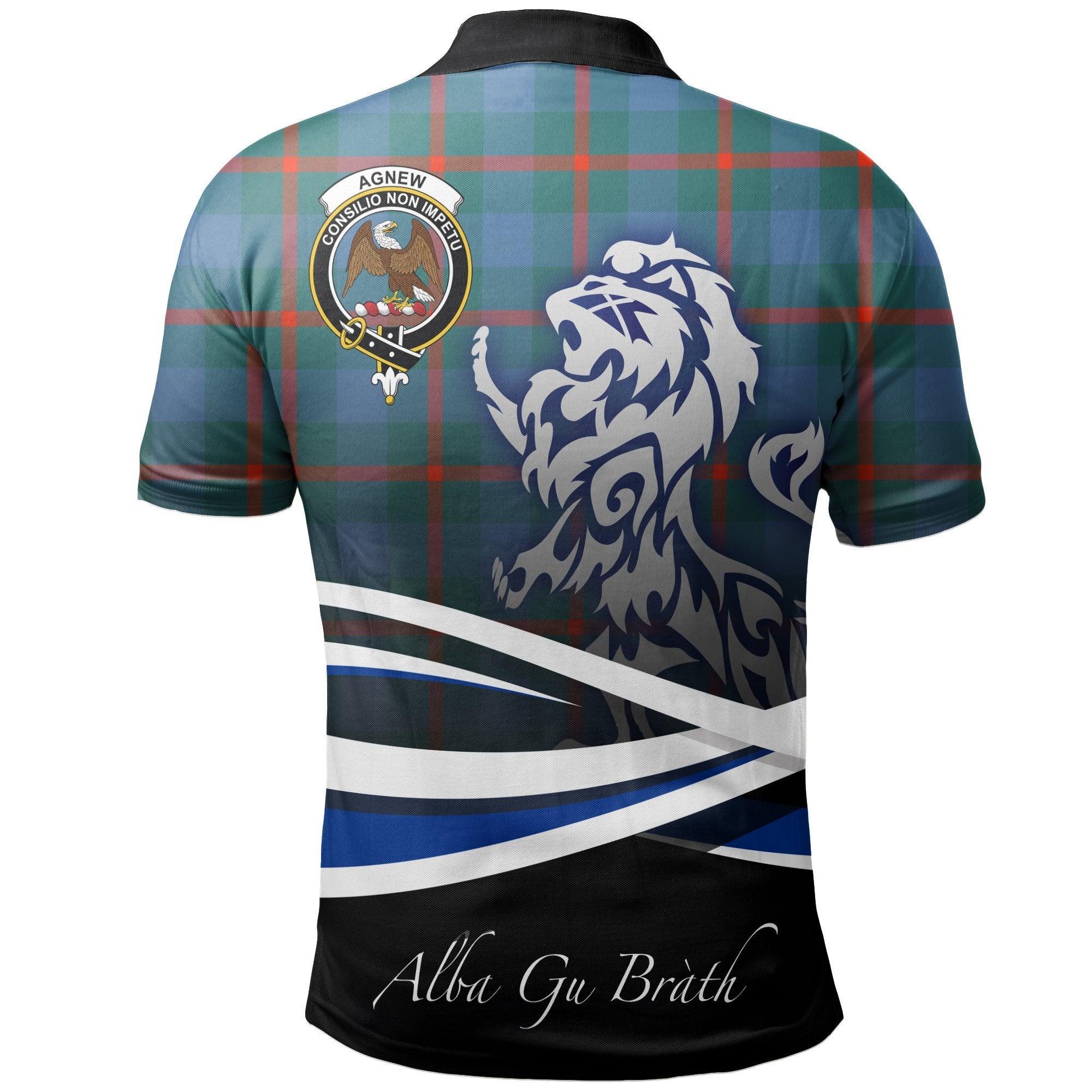 Agnew Ancient Clan Polo Shirt, Scottish Tartan Agnew Ancient Clans Polo Shirt Crest Lion Style