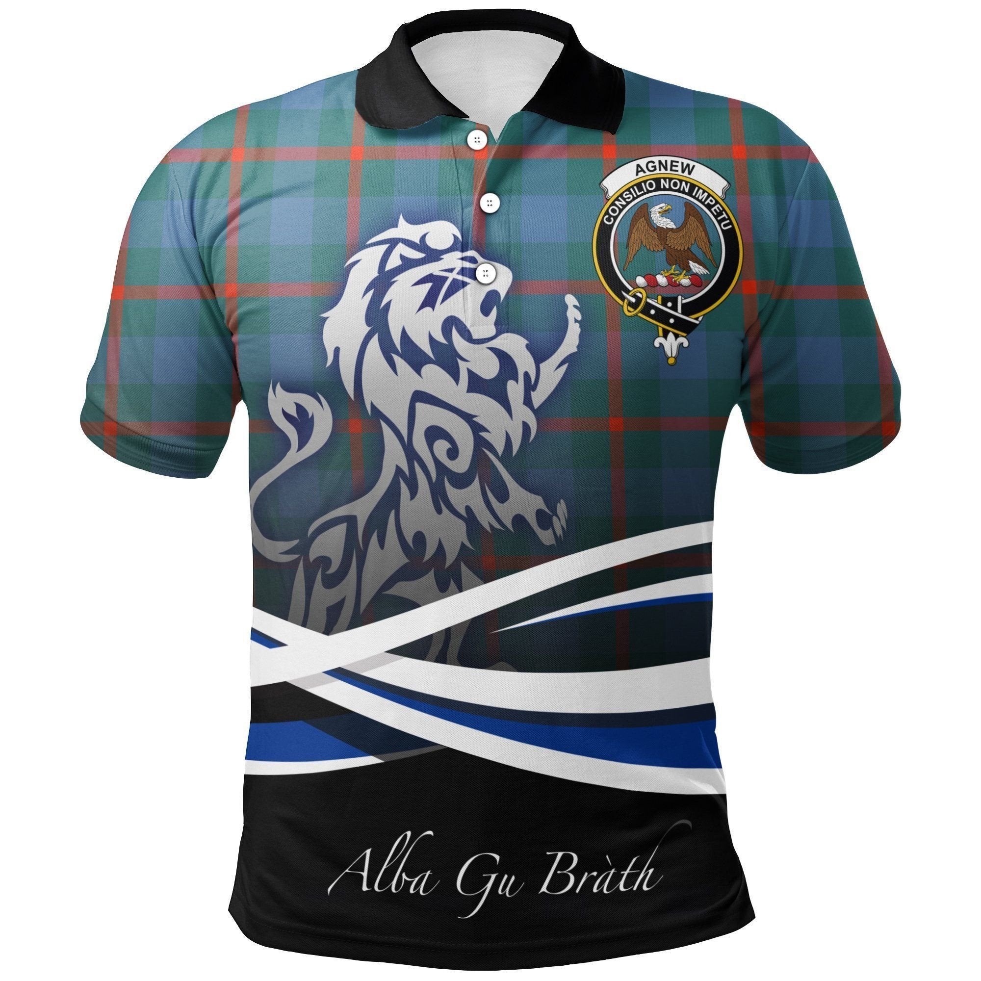 Agnew Ancient Clan Polo Shirt, Scottish Tartan Agnew Ancient Clans Polo Shirt Crest Lion Style