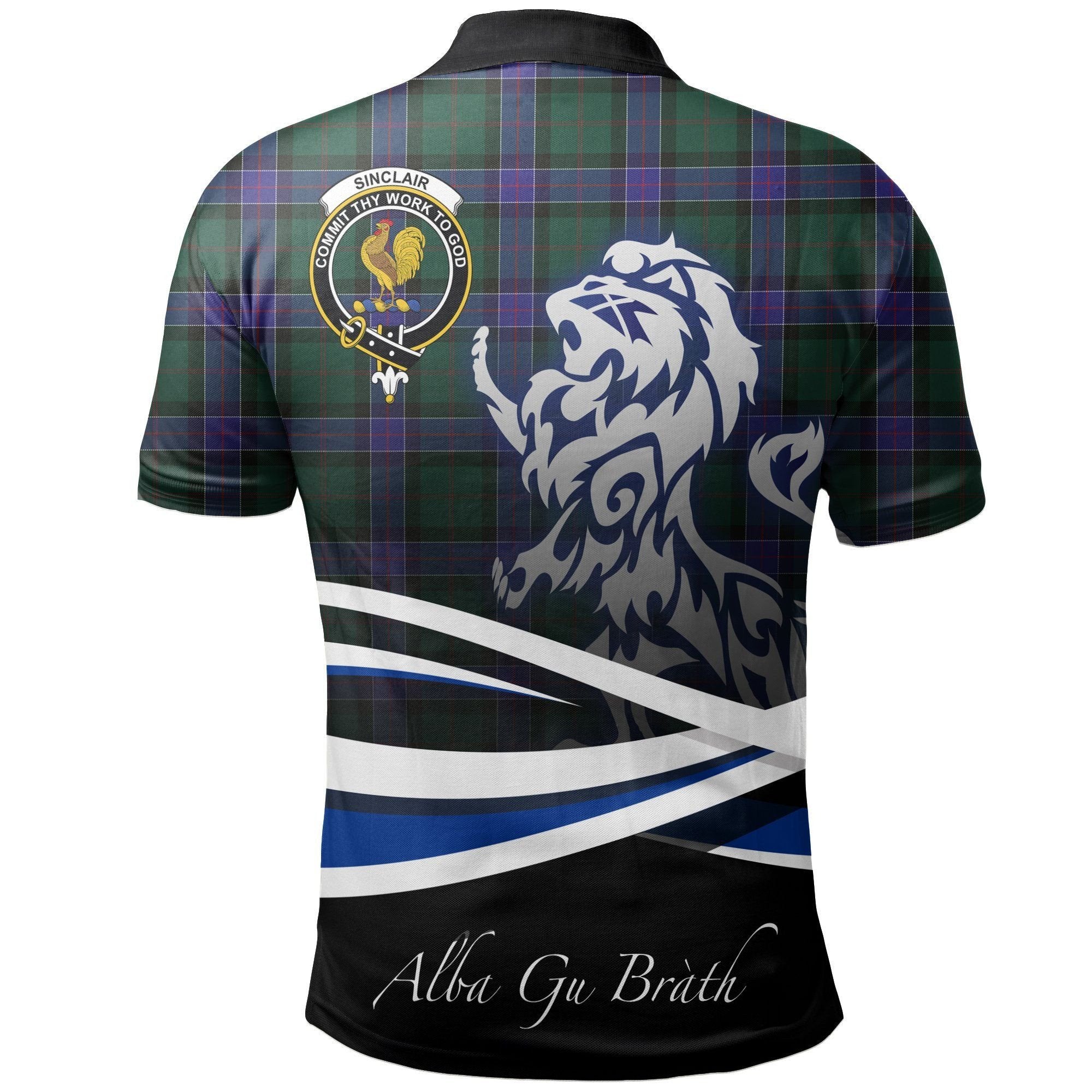 Sinclair Hunting Modern Clan Polo Shirt, Scottish Tartan Sinclair Hunting Modern Clans Polo Shirt Crest Lion Style
