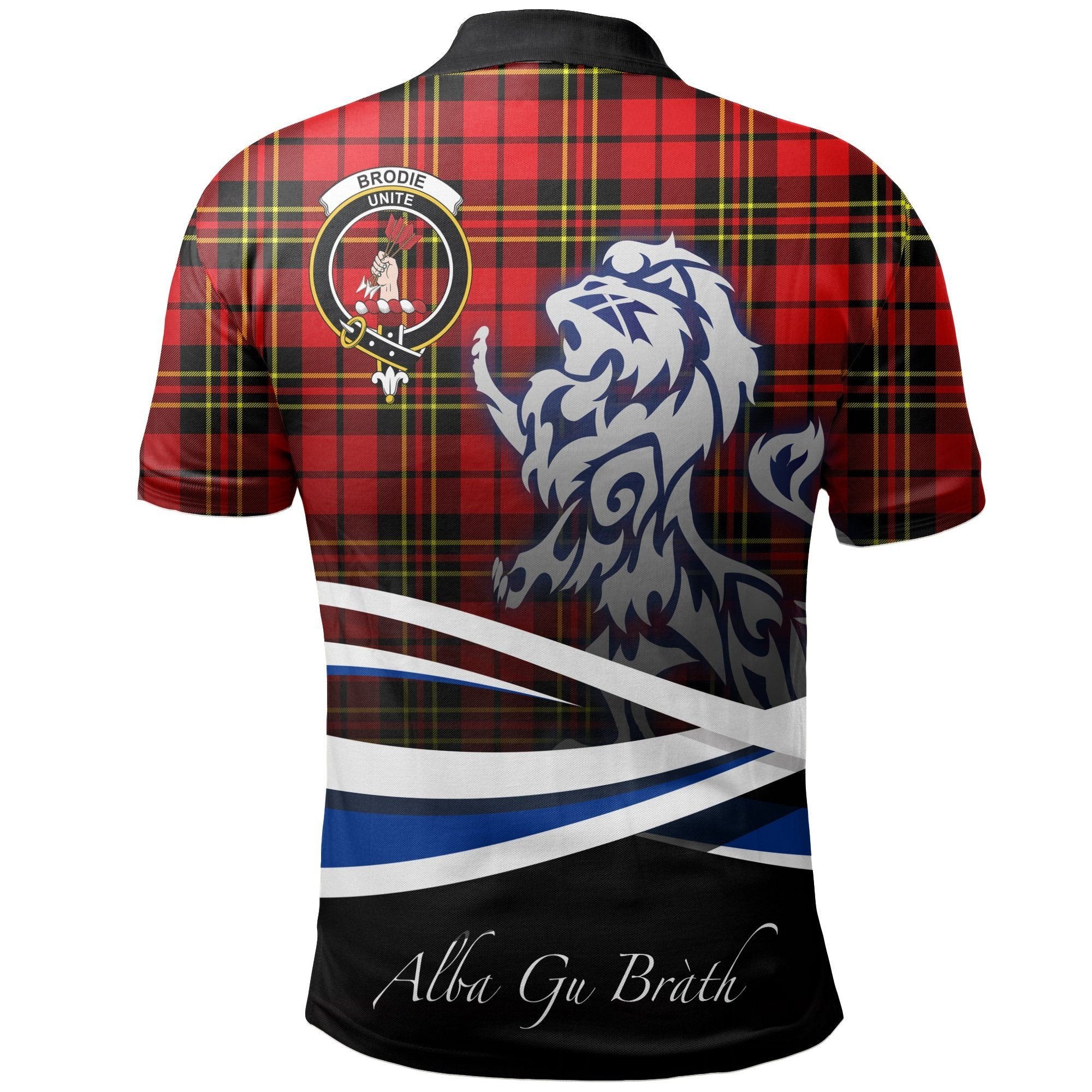 Brodie Modern Clan Polo Shirt, Scottish Tartan Brodie Modern Clans Polo Shirt Crest Lion Style