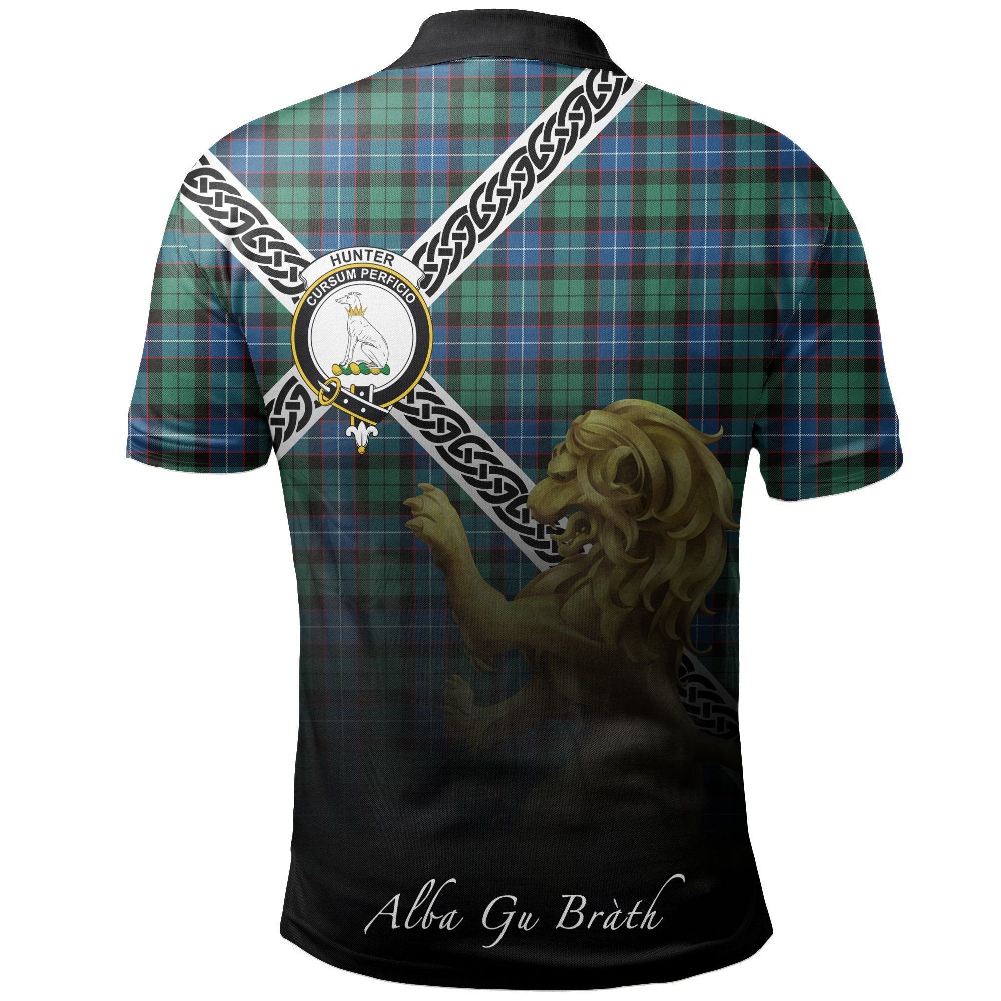 Hunter Ancient Clan Polo Shirt, Scottish Tartan Hunter Ancient Clans Polo Shirt Celtic Lion Style