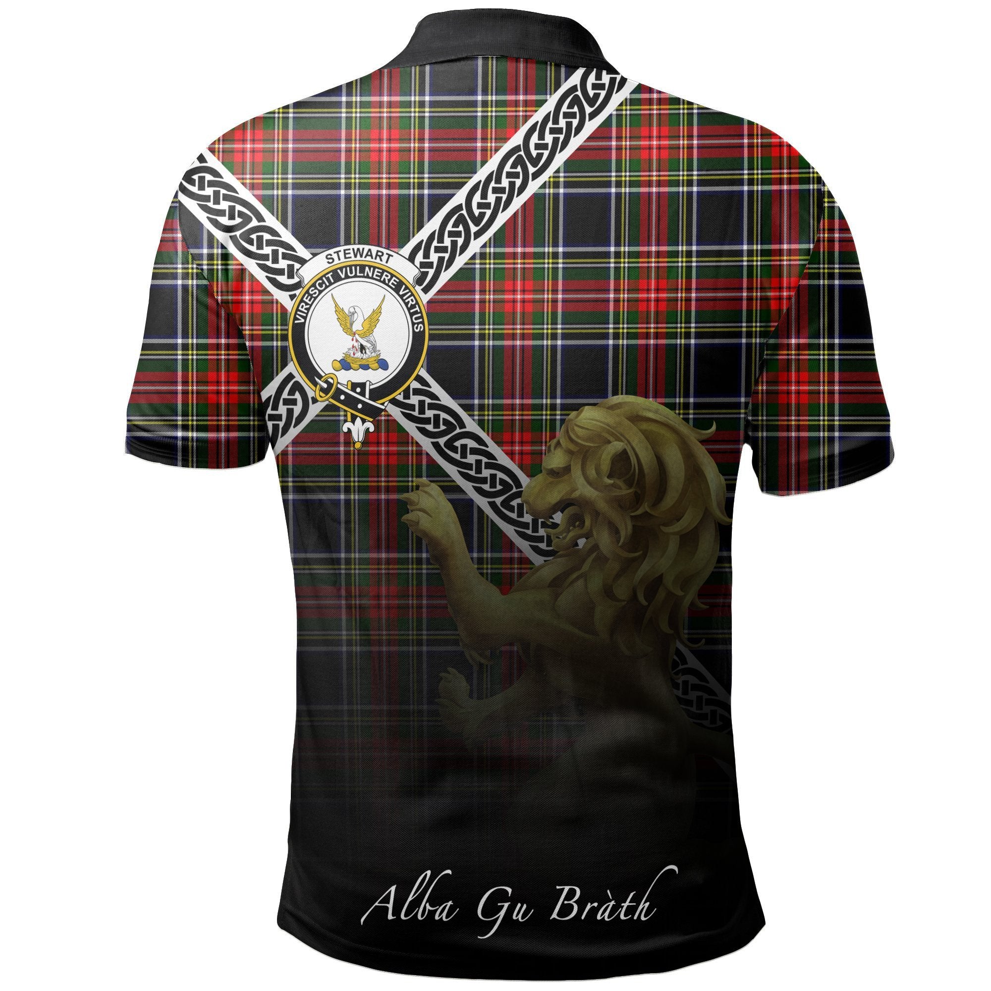 Stewart Black Clan Polo Shirt, Scottish Tartan Stewart Black Clans Polo Shirt Celtic Lion Style