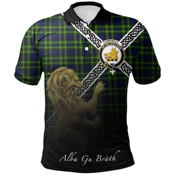 Campbell of Breadalbane Modern Clan Polo Shirt, Scottish Tartan Campbell of Breadalbane Modern Clans Polo Shirt Celtic Lion Style