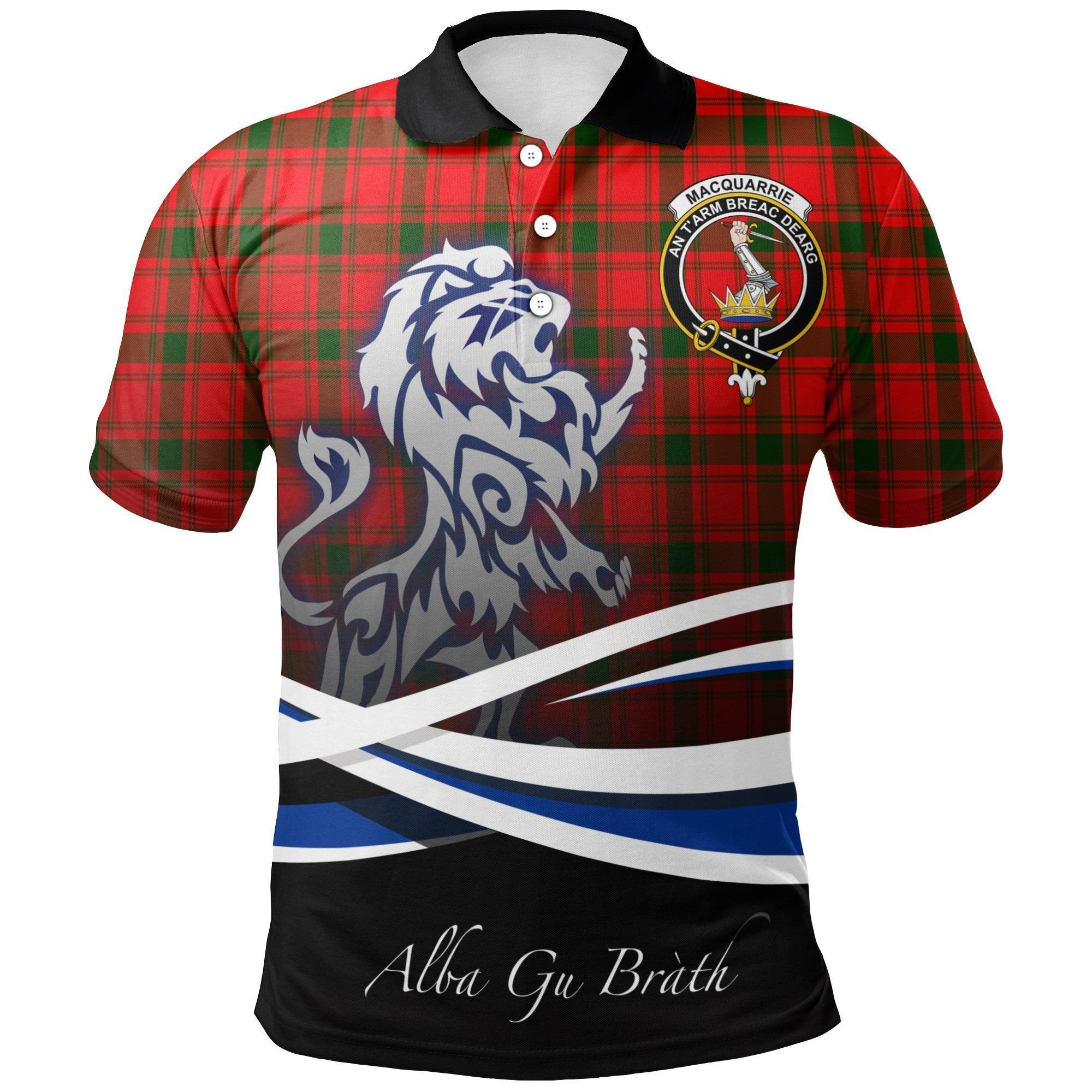MacQuarrie Modern Clan Polo Shirt, Scottish Tartan MacQuarrie Modern Clans Polo Shirt Crest Lion Style