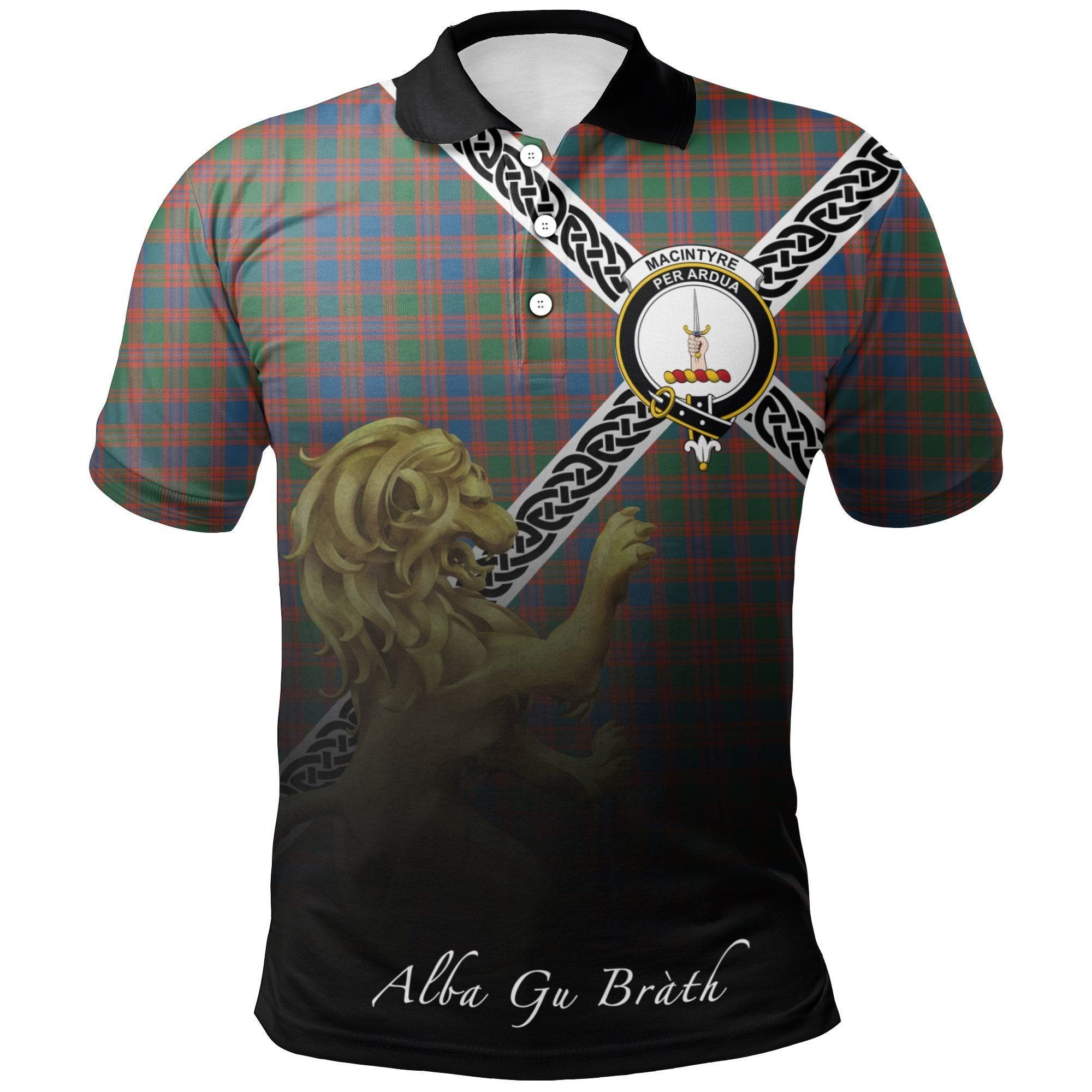 MacIntyre Ancient Clan Polo Shirt, Scottish Tartan MacIntyre Ancient Clans Polo Shirt Celtic Lion Style