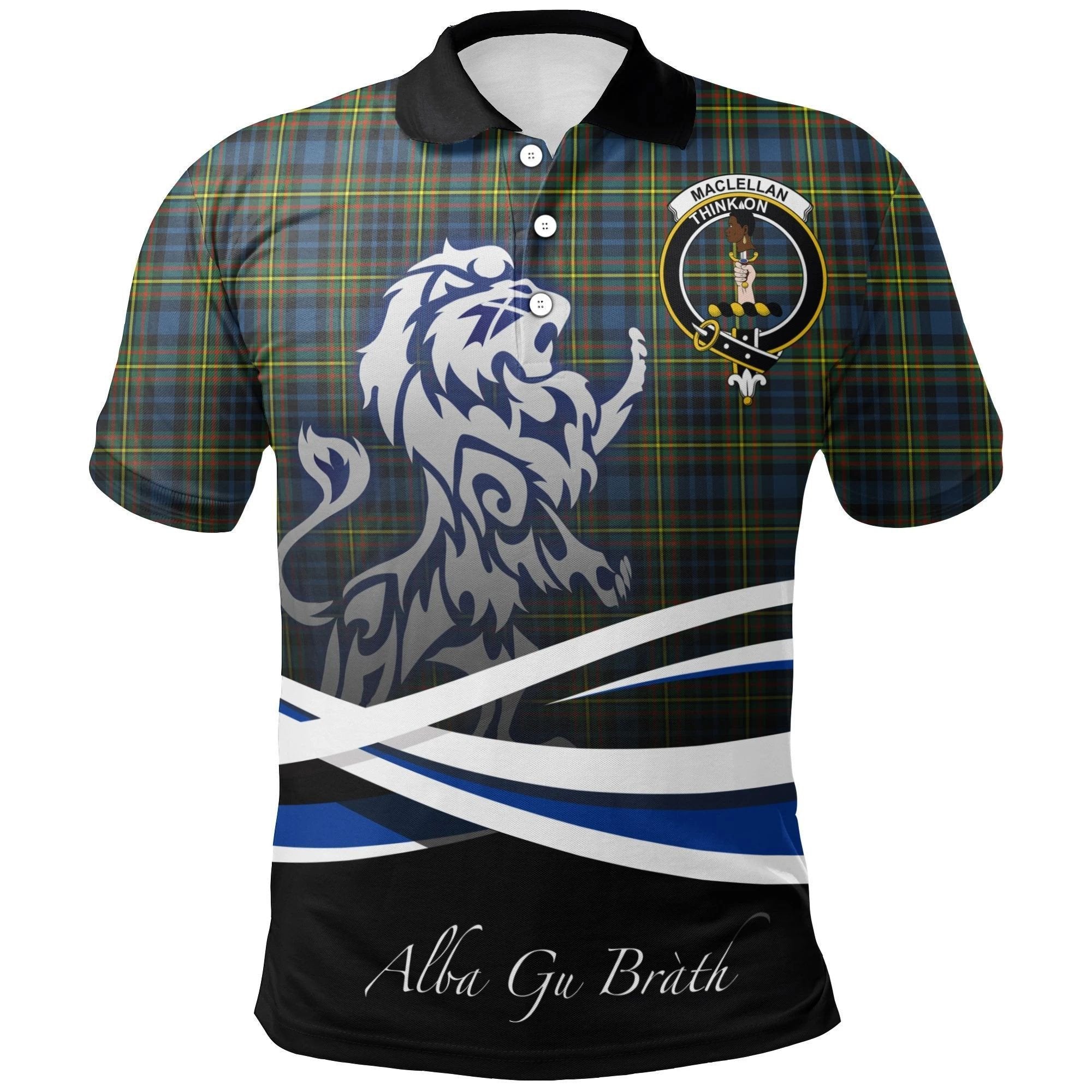 MacLellan Ancient Clan Polo Shirt, Scottish Tartan MacLellan Ancient Clans Polo Shirt Crest Lion Style