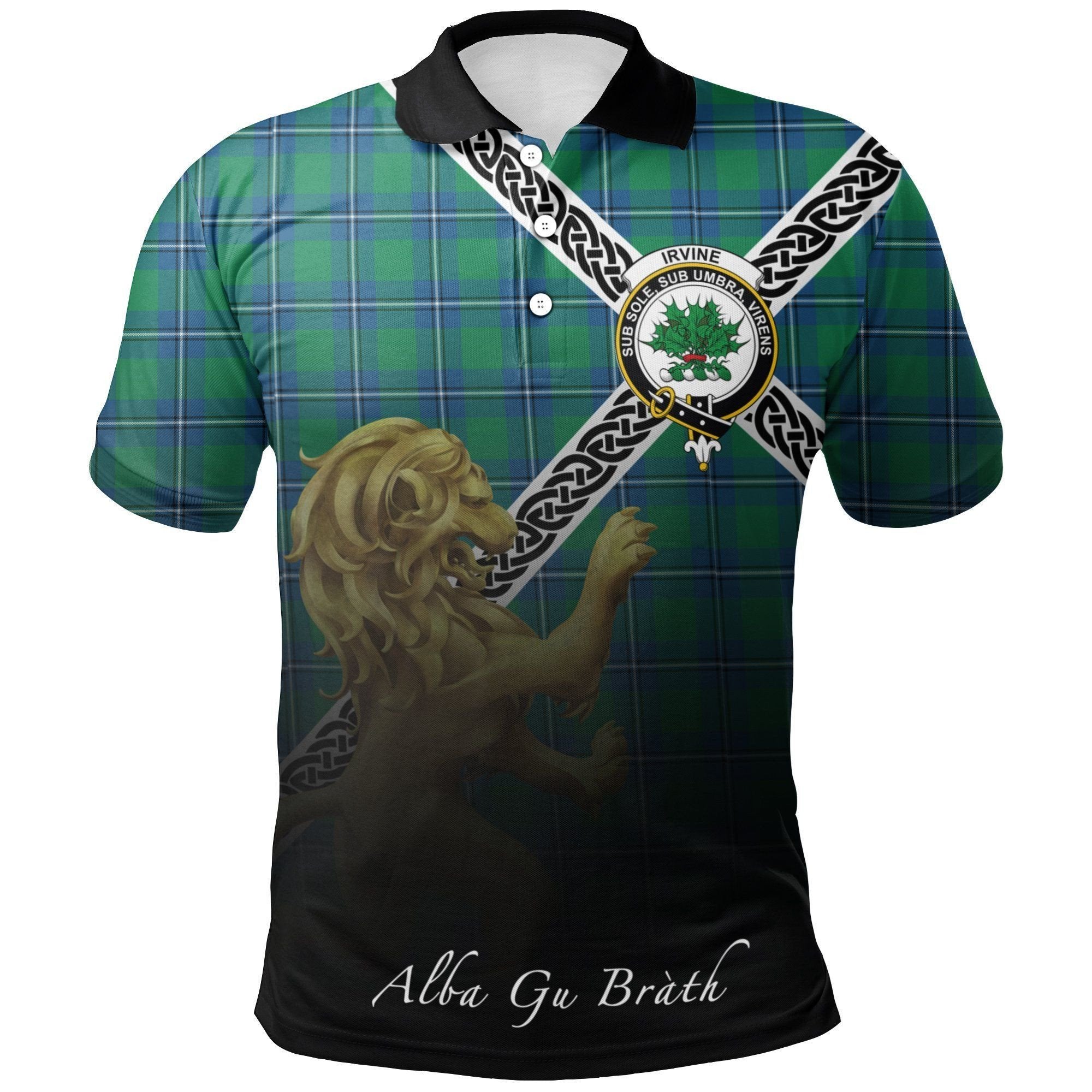 Irvine Ancient Clan Polo Shirt, Scottish Tartan Irvine Ancient Clans Polo Shirt Celtic Lion Style