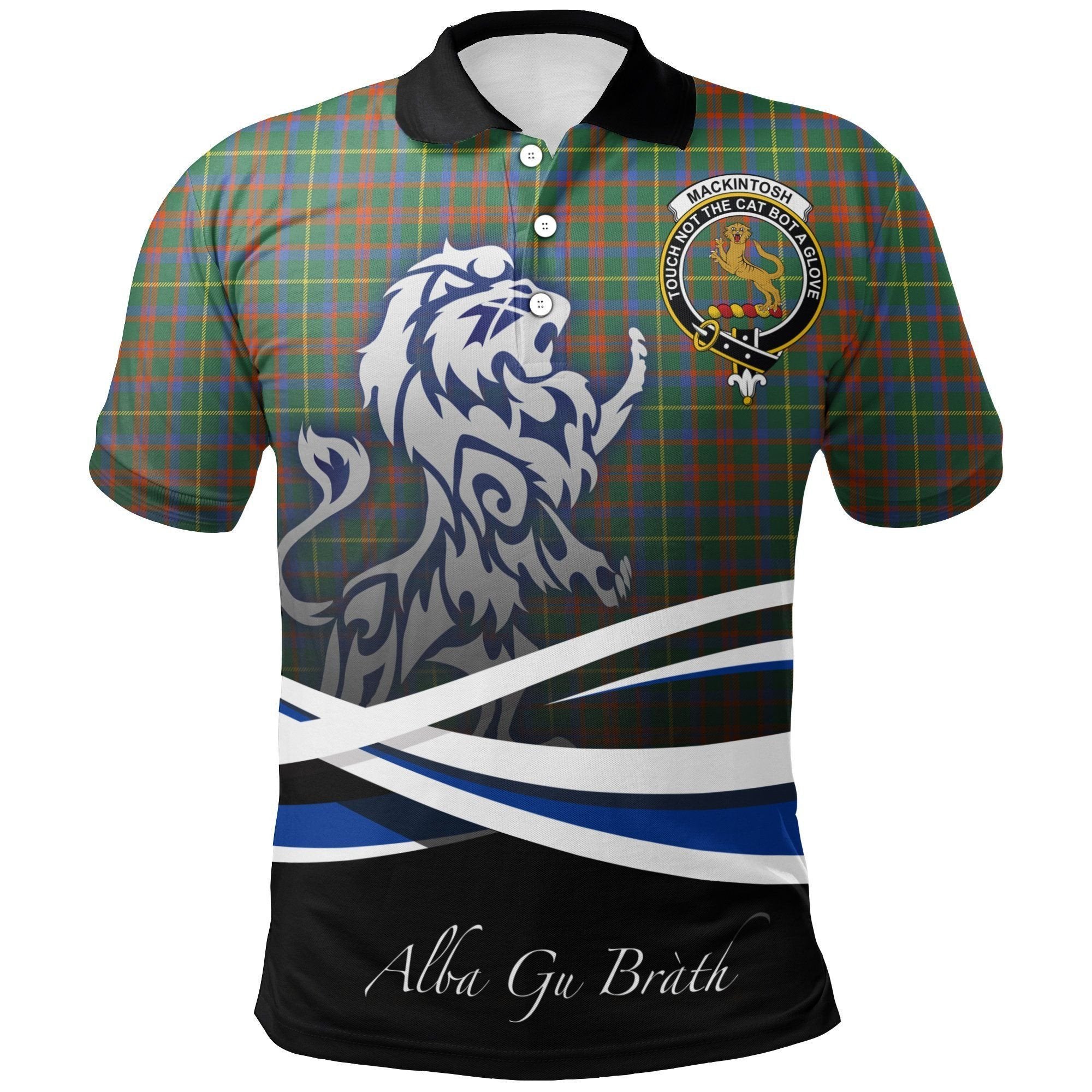 MacKintosh Hunting Ancient Clan Polo Shirt, Scottish Tartan MacKintosh Hunting Ancient Clans Polo Shirt Crest Lion Style