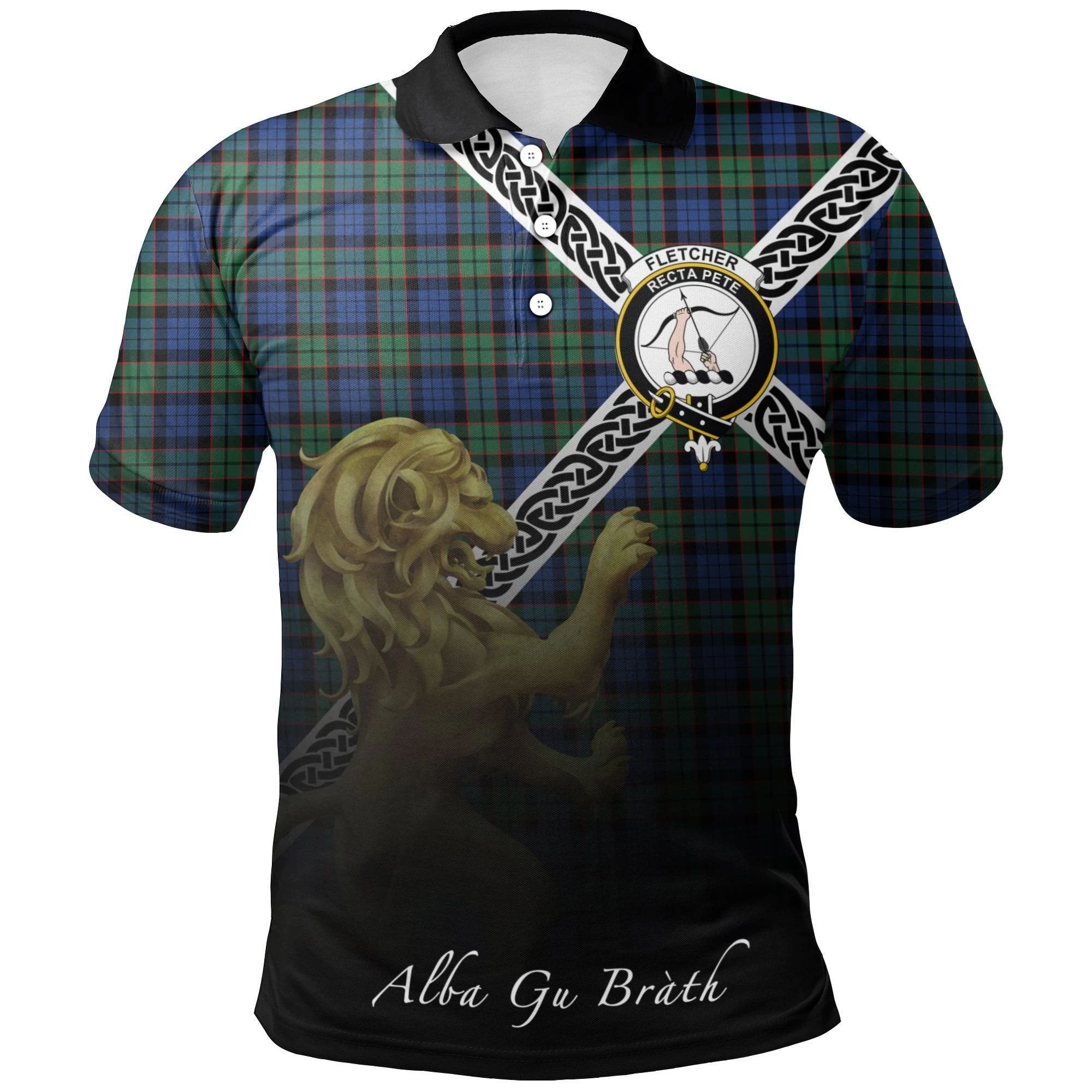 Fletcher Ancient Clan Polo Shirt, Scottish Tartan Fletcher Ancient Clans Polo Shirt Celtic Lion Style