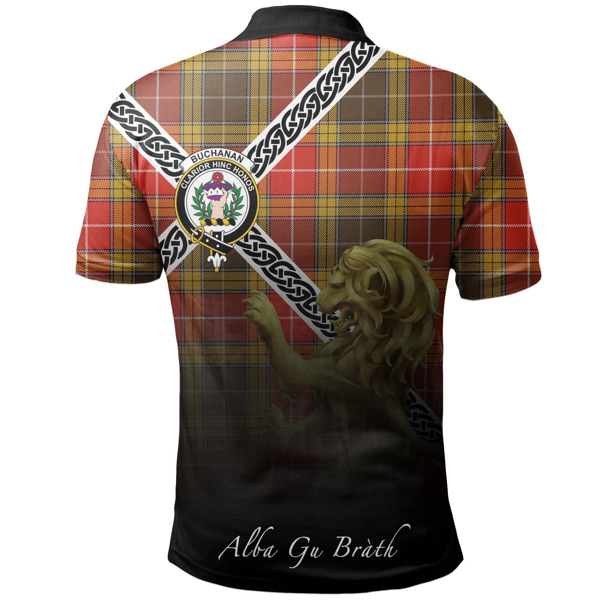 Buchanan Old Set Weathered Clan Polo Shirt, Scottish Tartan Buchanan Old Set Weathered Clans Polo Shirt Celtic Lion Style