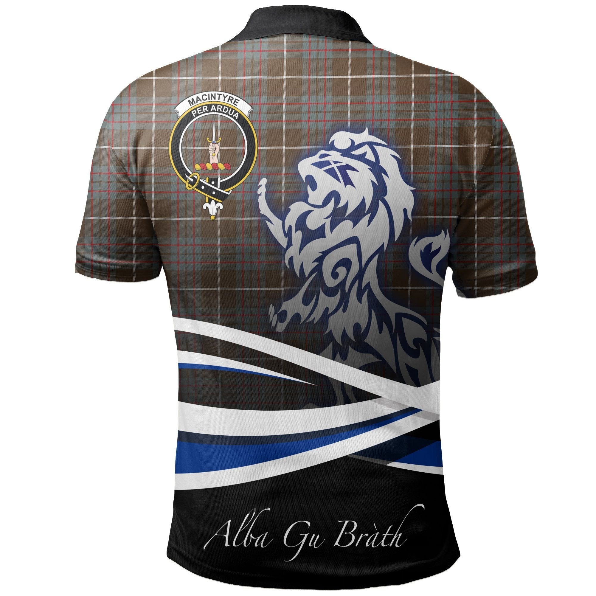 MacIntyre Hunting Weathered Clan Polo Shirt, Scottish Tartan MacIntyre Hunting Weathered Clans Polo Shirt Crest Lion Style