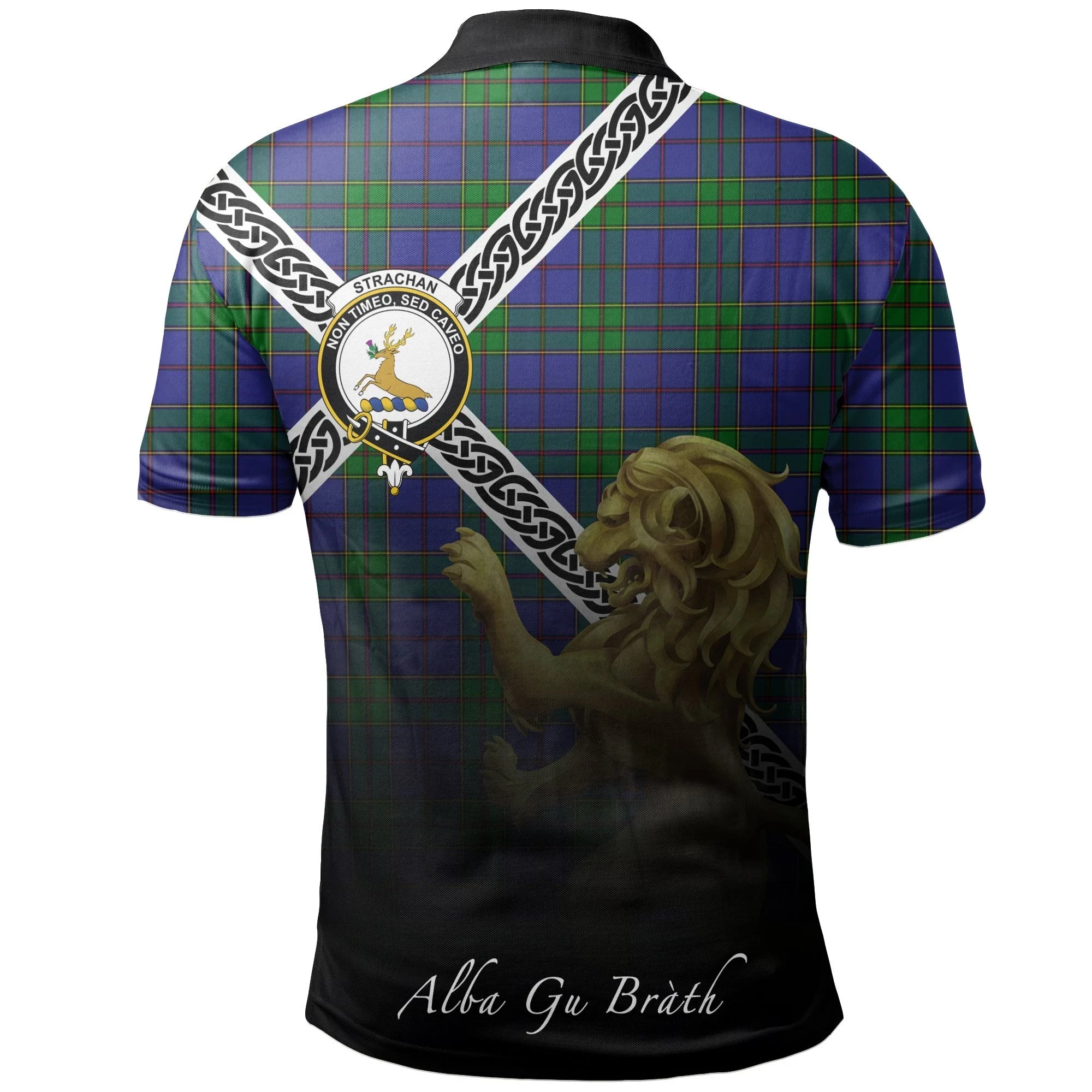 Strachan Clan Polo Shirt, Scottish Tartan Strachan Clans Polo Shirt Celtic Lion Style