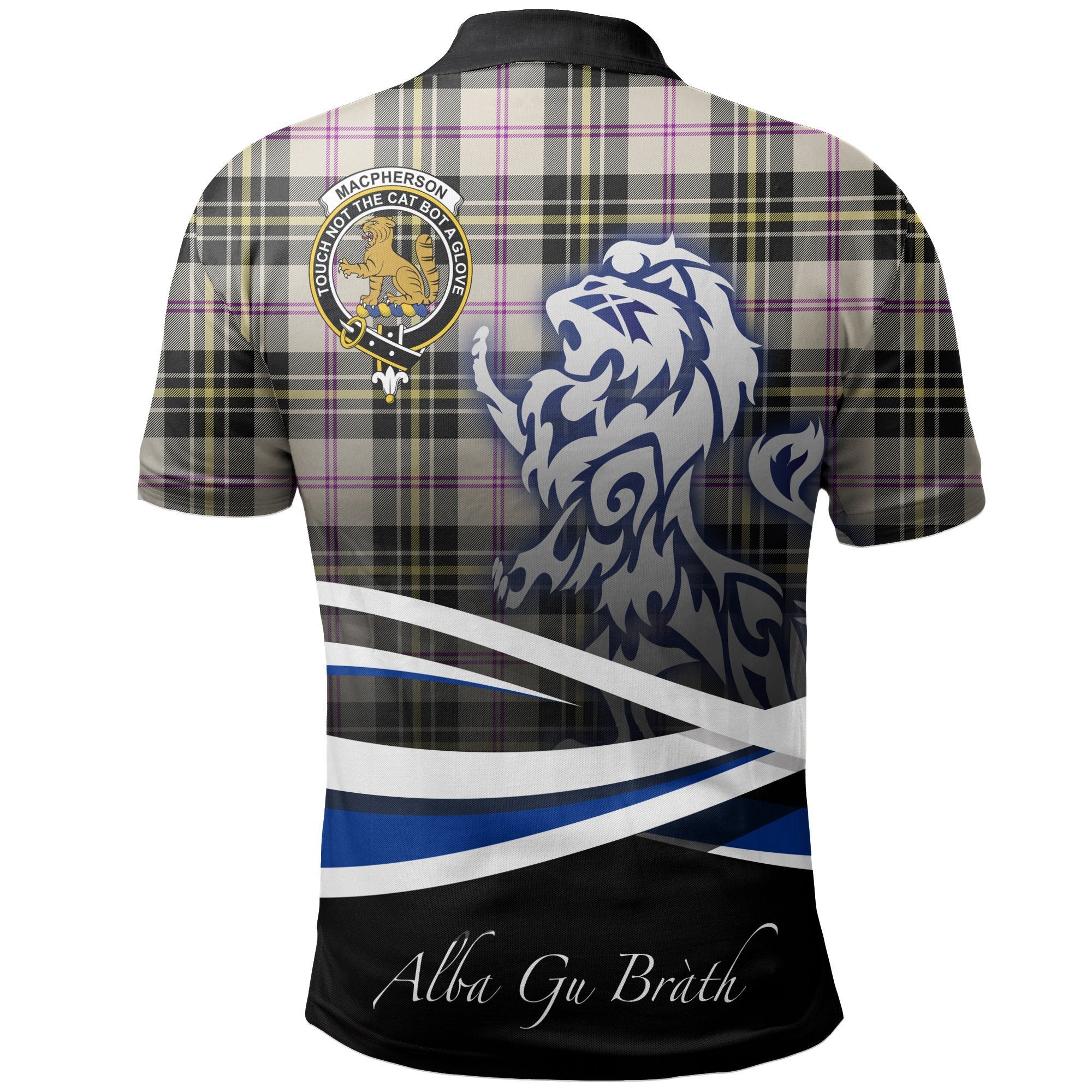 MacPherson Dress Ancient Clan Polo Shirt, Scottish Tartan MacPherson Dress Ancient Clans Polo Shirt Crest Lion Style