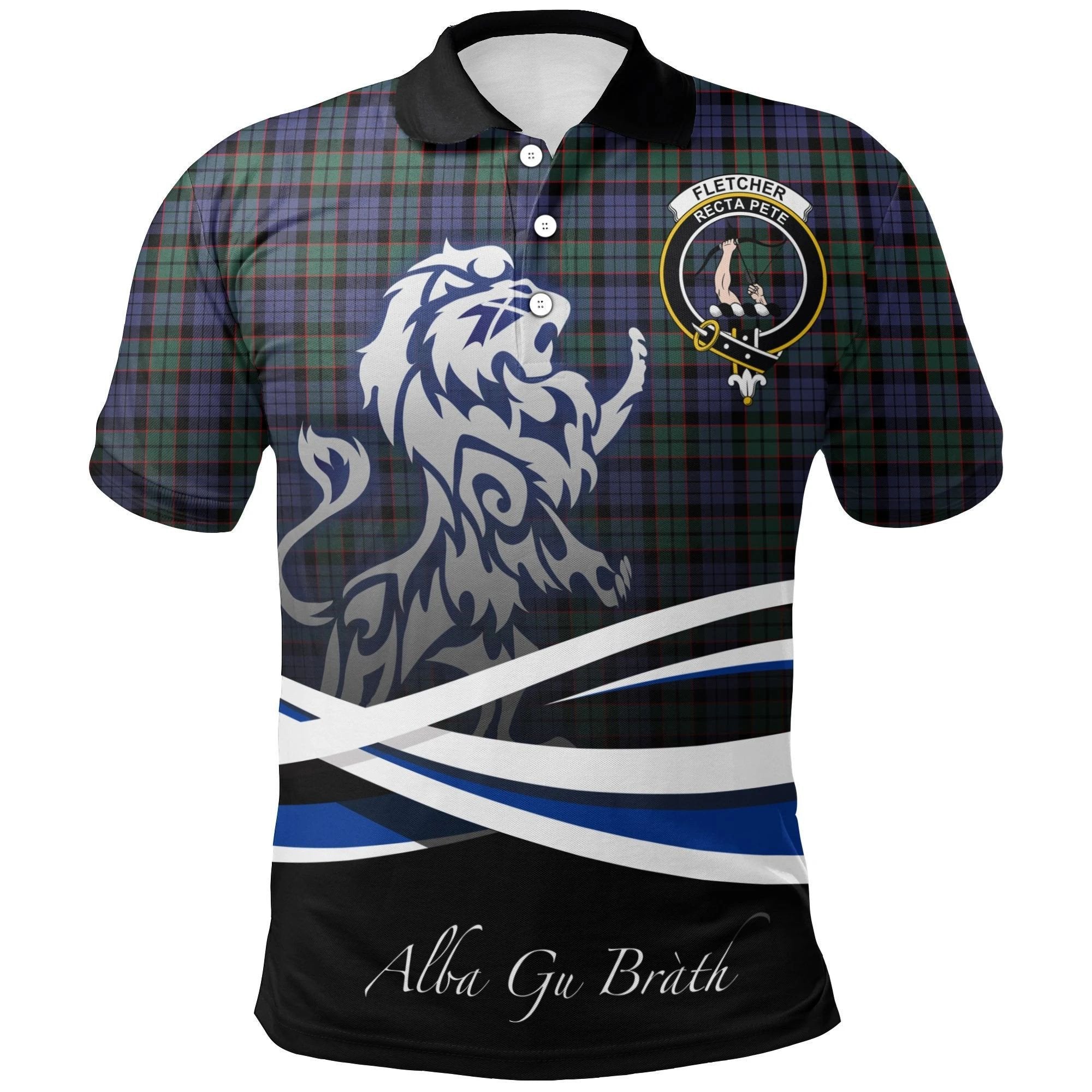 Fletcher Modern Clan Polo Shirt, Scottish Tartan Fletcher Modern Clans Polo Shirt Crest Lion Style