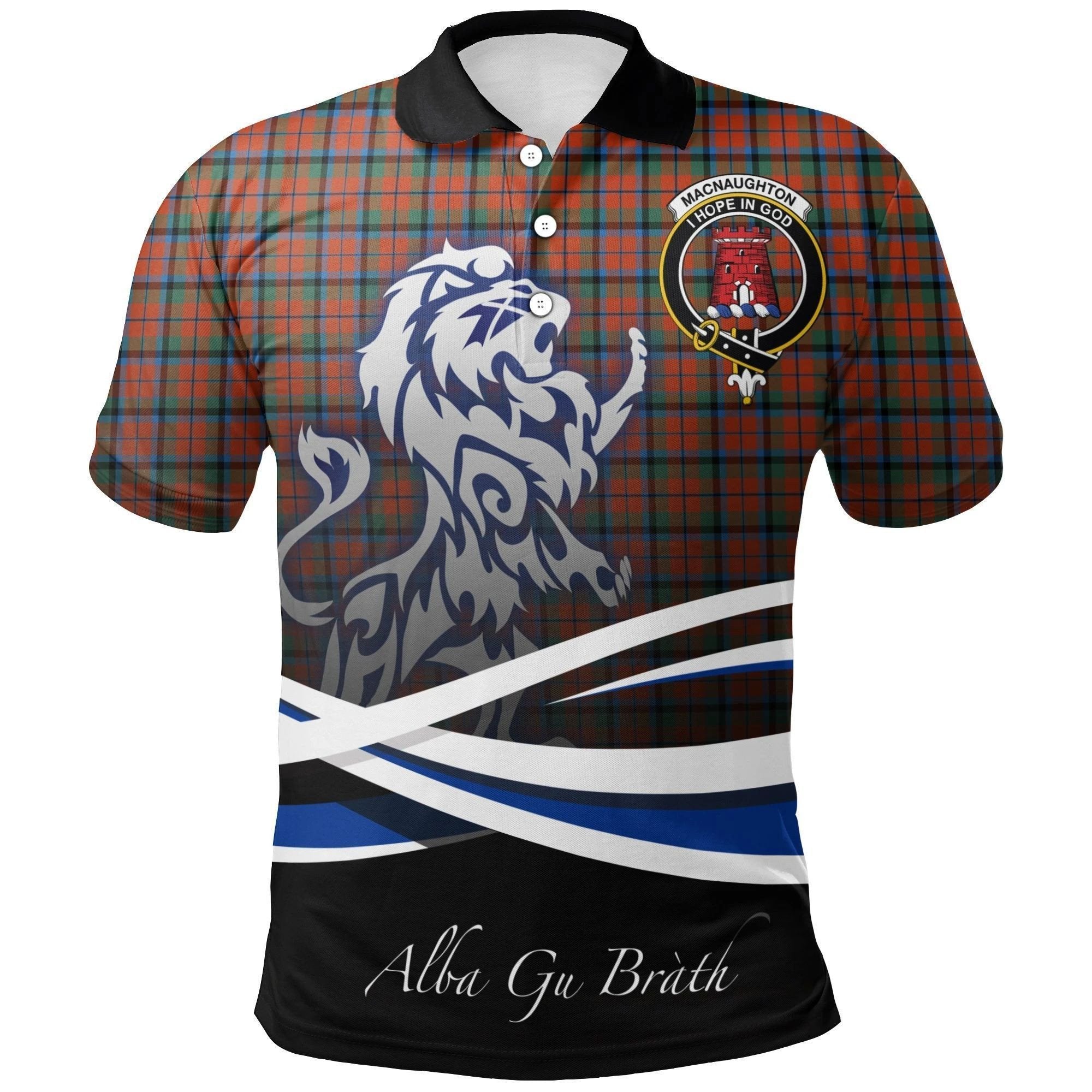 MacNaughton Ancient Clan Polo Shirt, Scottish Tartan MacNaughton Ancient Clans Polo Shirt Crest Lion Style