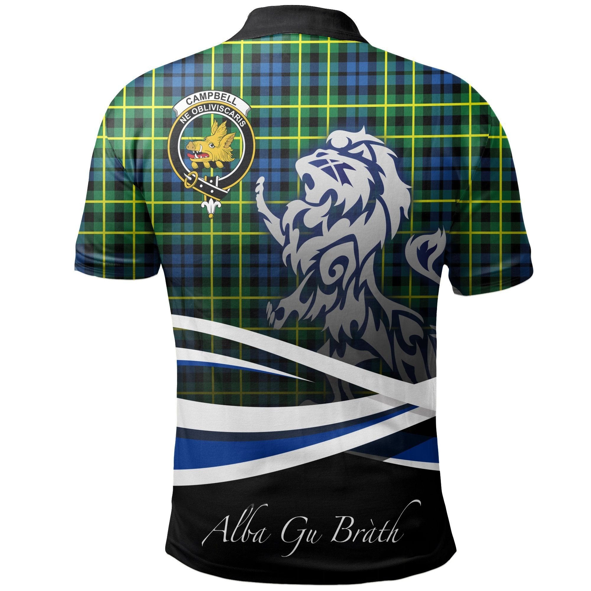 Campbell of Breadalbane Ancient Clan Polo Shirt, Scottish Tartan Campbell of Breadalbane Ancient Clans Polo Shirt Crest Lion Style