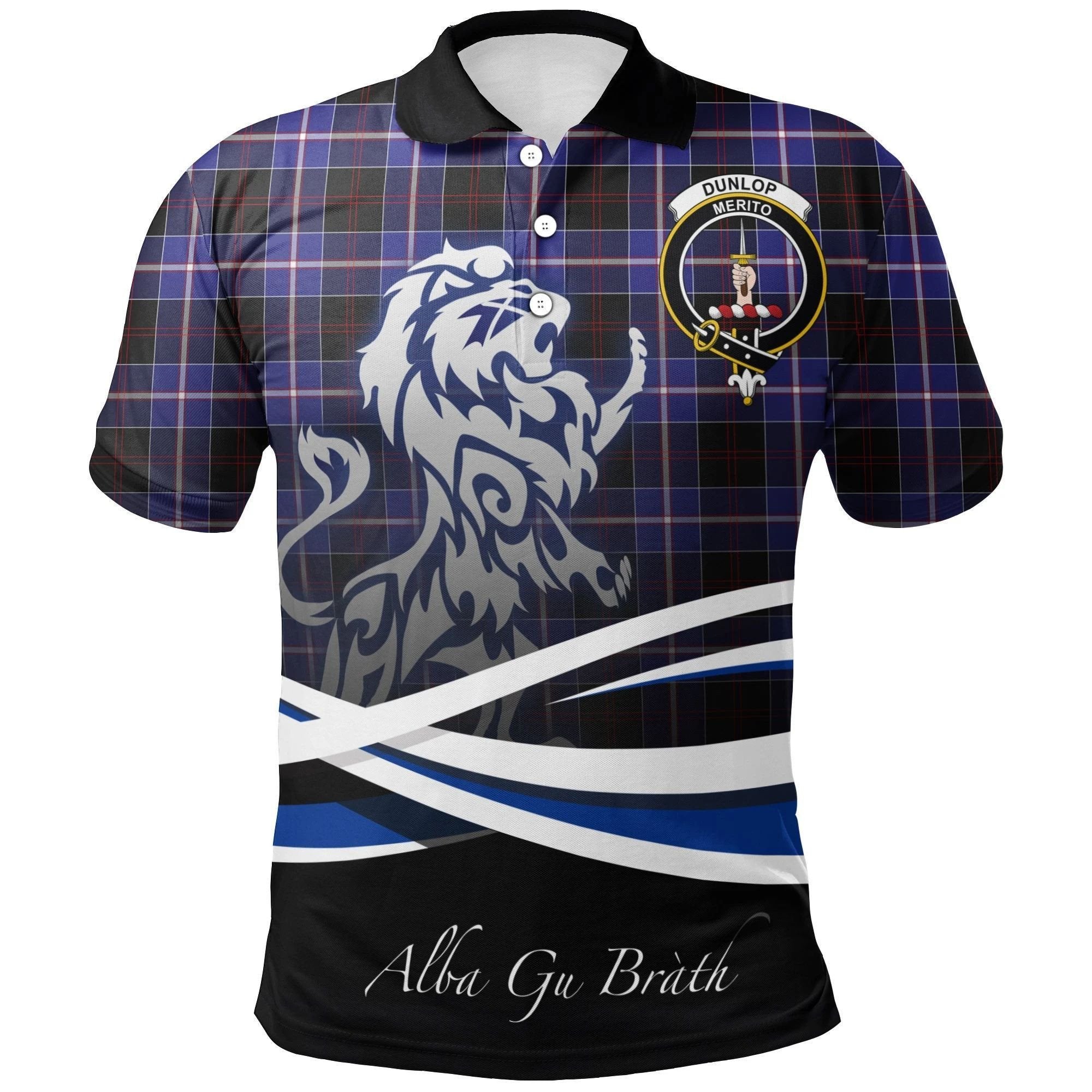 Dunlop Modern Clan Polo Shirt, Scottish Tartan Dunlop Modern Clans Polo Shirt Crest Lion Style