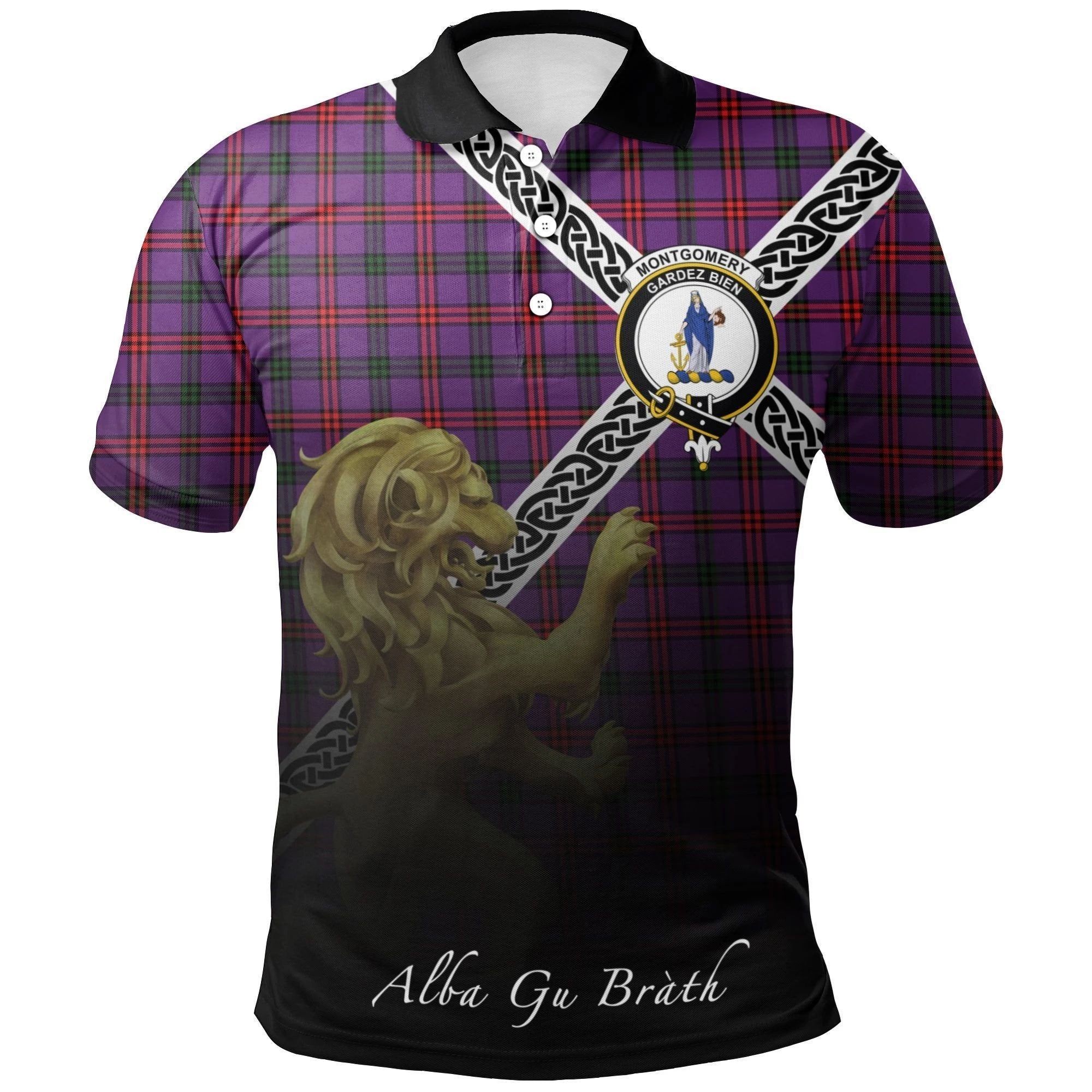 Montgomery Modern Clan Polo Shirt, Scottish Tartan Montgomery Modern Clans Polo Shirt Celtic Lion Style
