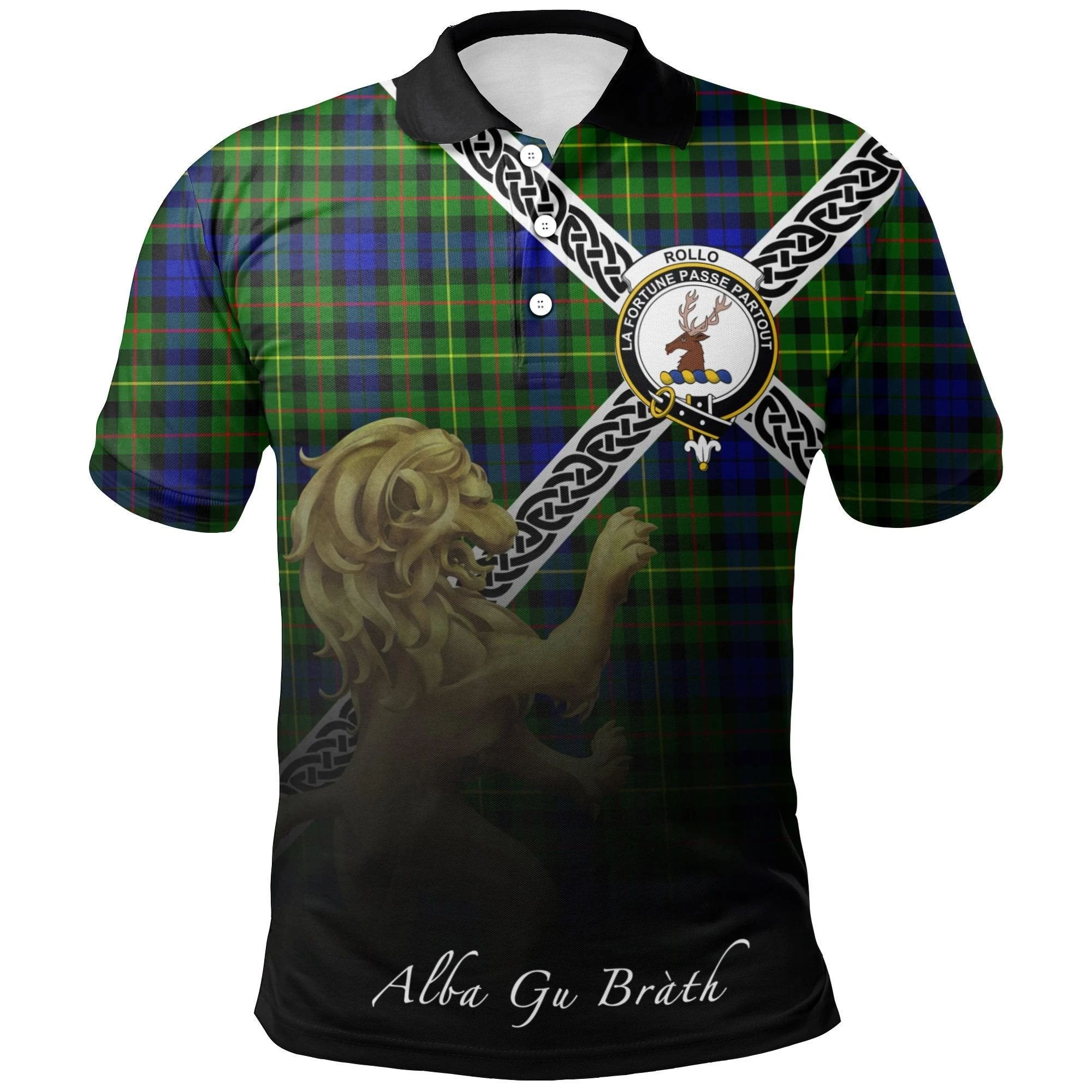 Rollo Modern Clan Polo Shirt, Scottish Tartan Rollo Modern Clans Polo Shirt Celtic Lion Style
