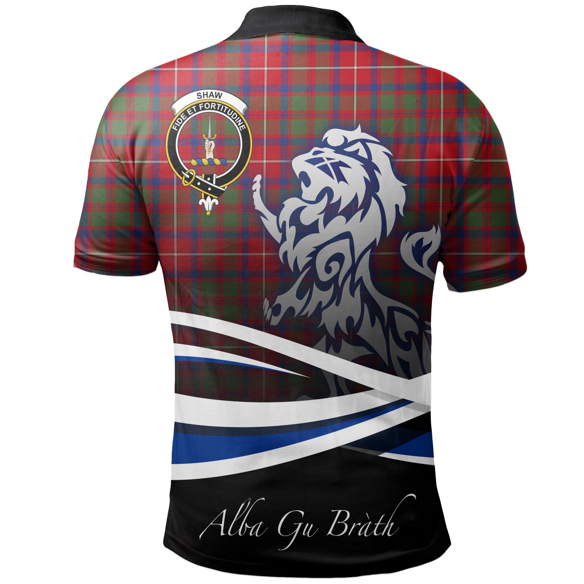 Shaw Red Modern Clan Polo Shirt, Scottish Tartan Shaw Red Modern Clans Polo Shirt Crest Lion Style