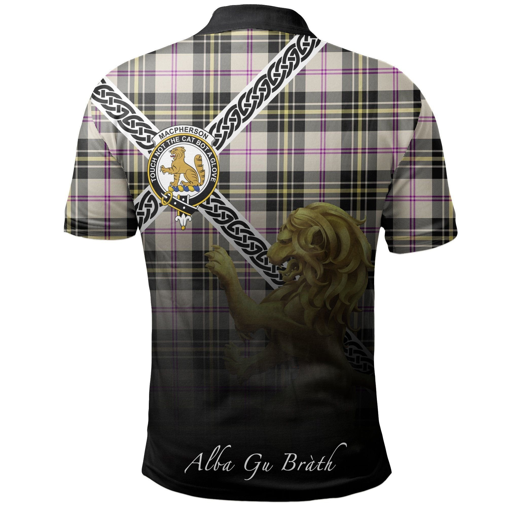 MacPherson Dress Ancient Clan Polo Shirt, Scottish Tartan MacPherson Dress Ancient Clans Polo Shirt Celtic Lion Style