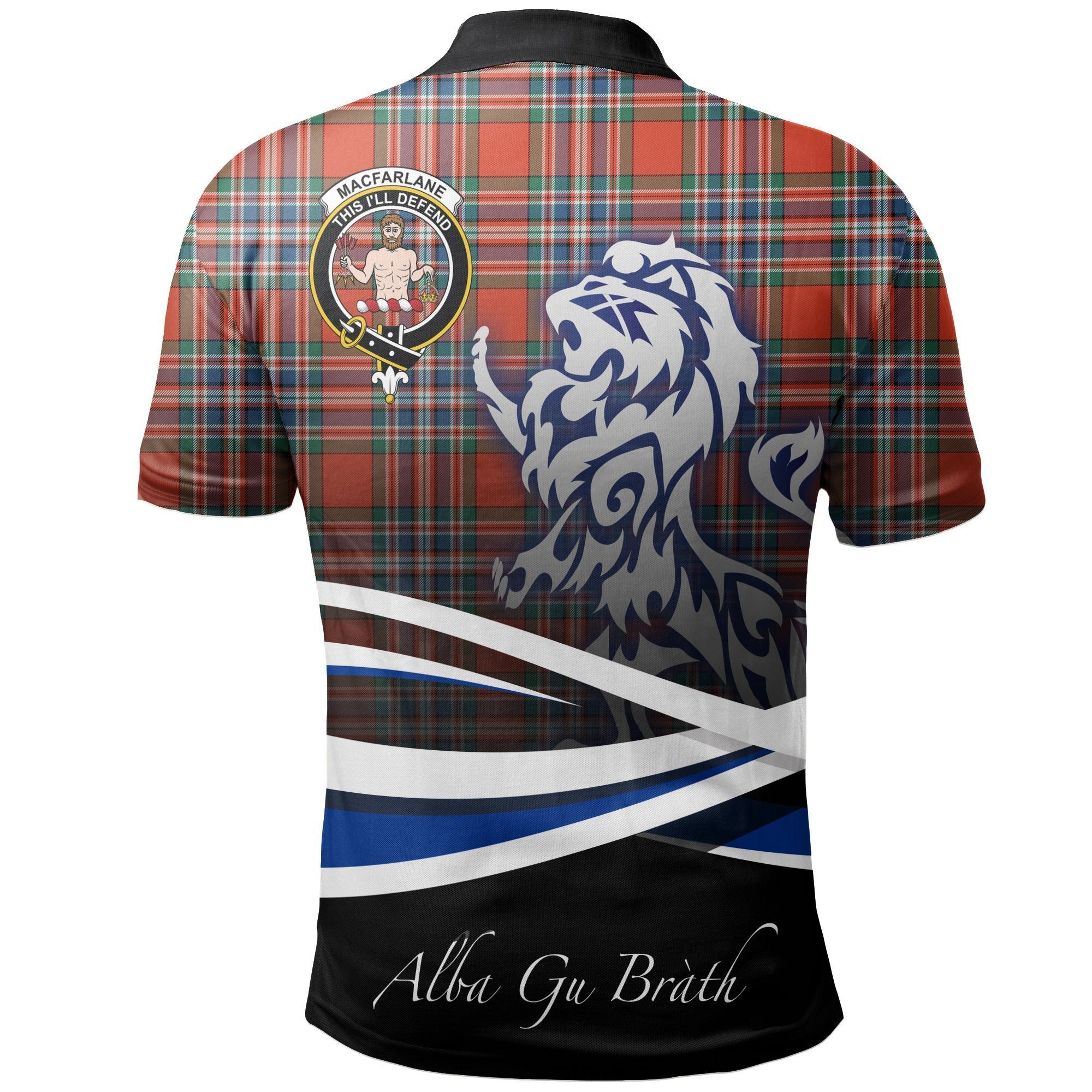 MacFarlane Ancient Clan Polo Shirt, Scottish Tartan MacFarlane Ancient Clans Polo Shirt Crest Lion Style