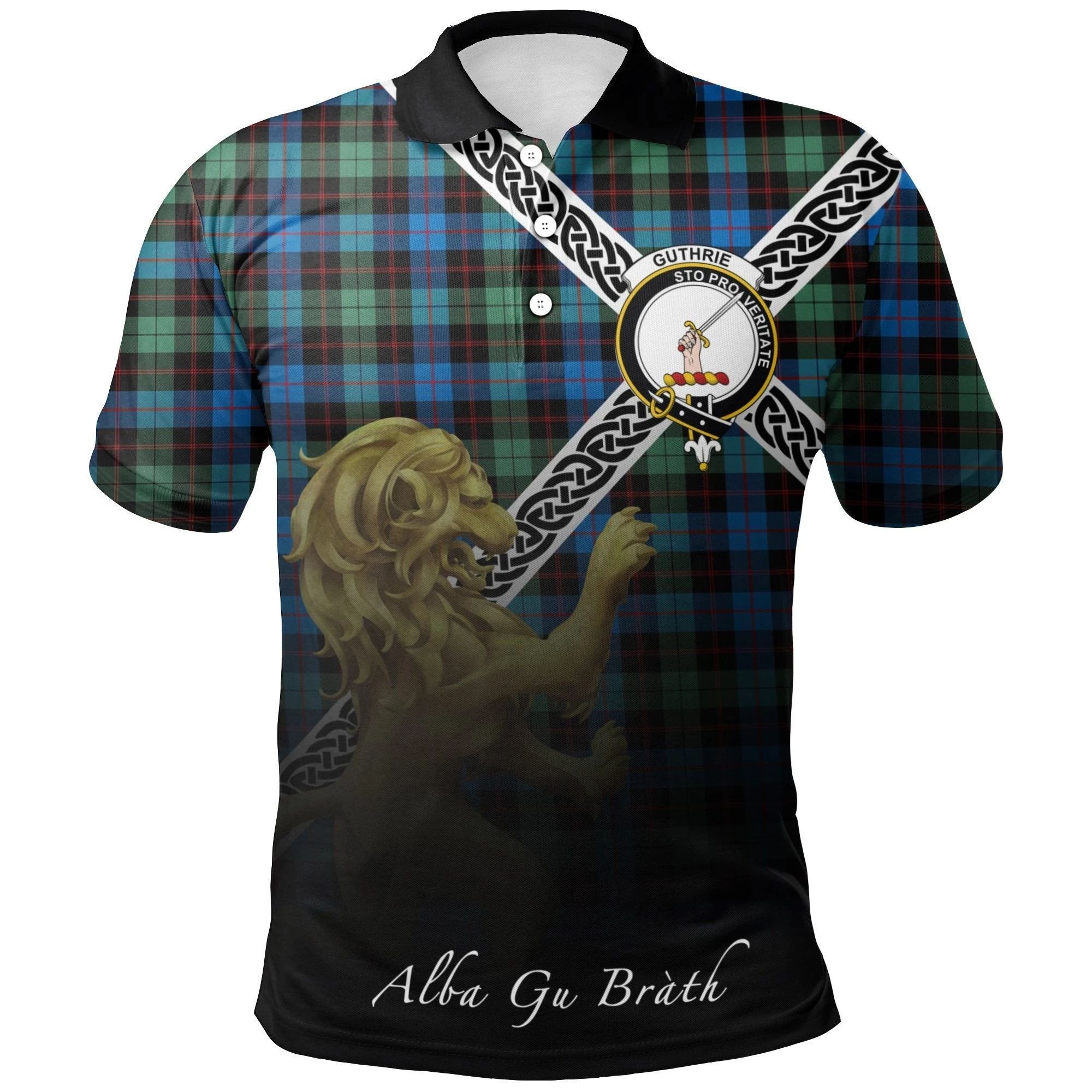 Guthrie Ancient Clan Polo Shirt, Scottish Tartan Guthrie Ancient Clans Polo Shirt Celtic Lion Style