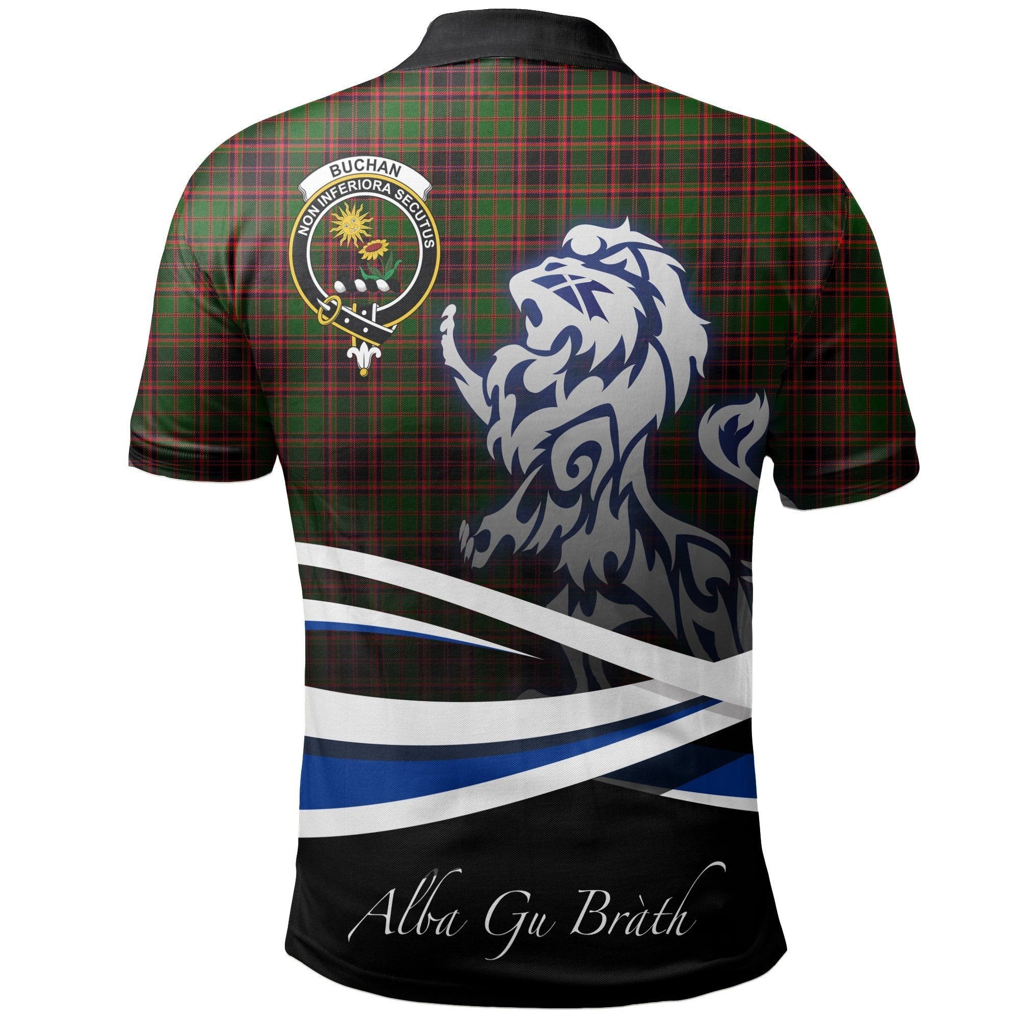 Buchan Modern Clan Polo Shirt, Scottish Tartan Buchan Modern Clans Polo Shirt Crest Lion Style