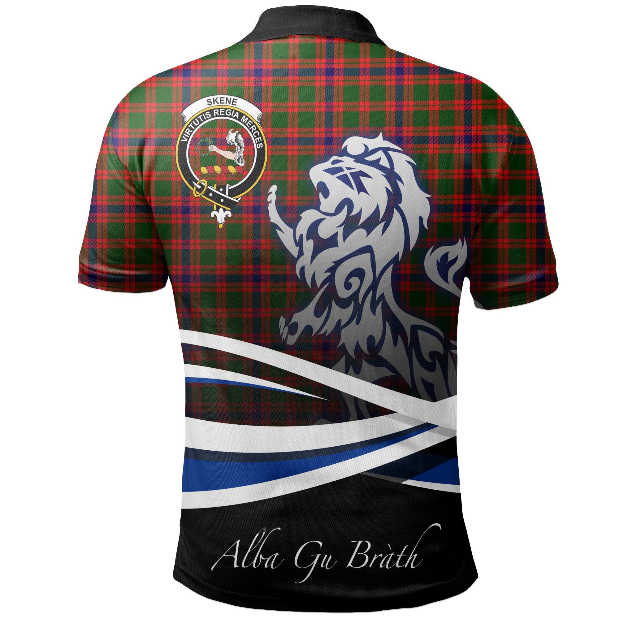 Skene Modern Clan Polo Shirt, Scottish Tartan Skene Modern Clans Polo Shirt Crest Lion Style